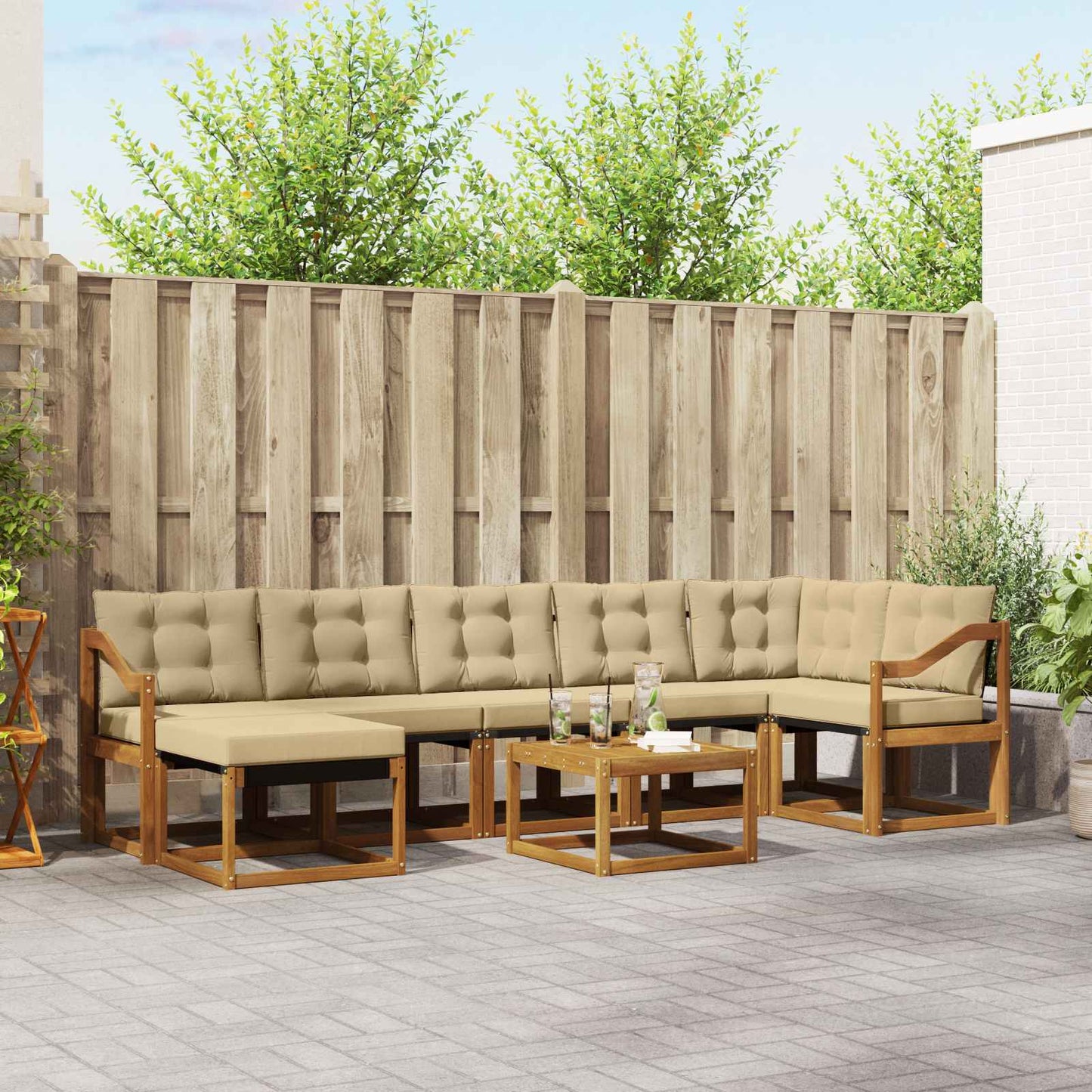 Buiten bankenset met kussen 8 pcs Natuurlijk en Beige is nu te koop bij PeponiXL, paradijselijk wonen!