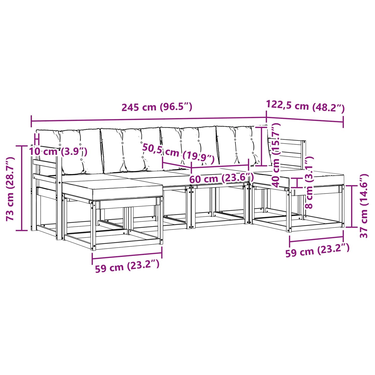 Buiten bankenset met kussen 6 pcs Natuurlijk en Zwart is nu te koop bij PeponiXL, paradijselijk wonen!