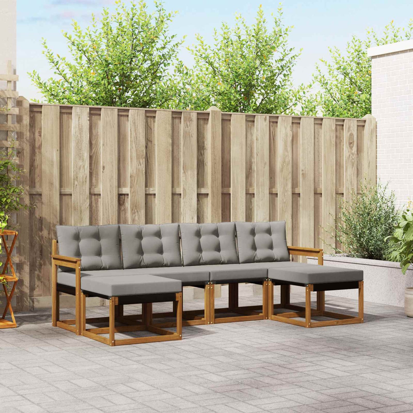 Buiten bankenset met kussen 6 pcs Natuurlijk en Lichtgrijs is nu te koop bij PeponiXL, paradijselijk wonen!