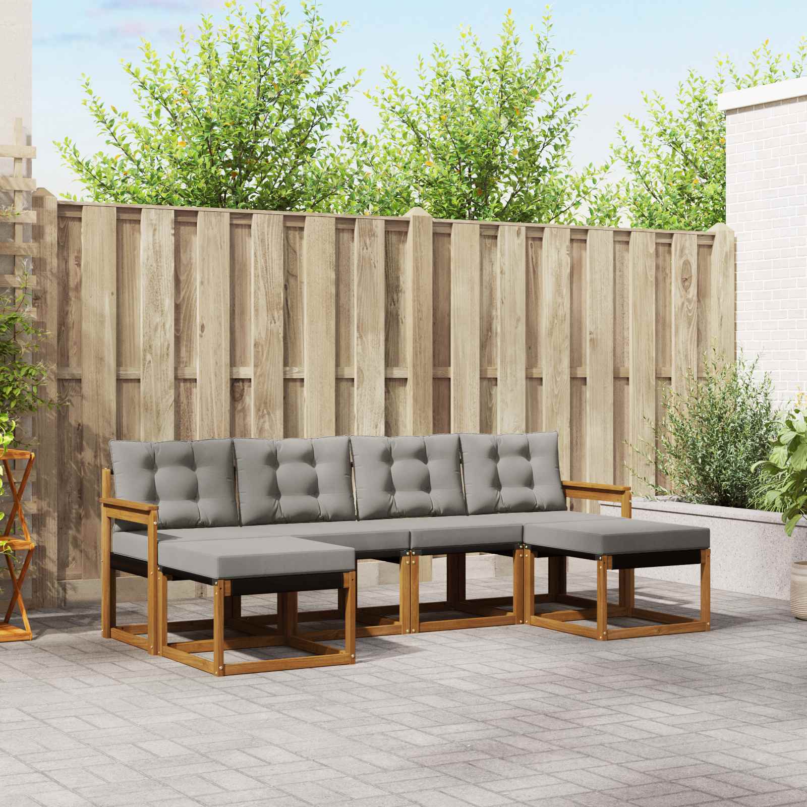 Buiten bankenset met kussen 6 pcs Natuurlijk en Lichtgrijs is nu te koop bij PeponiXL, paradijselijk wonen!