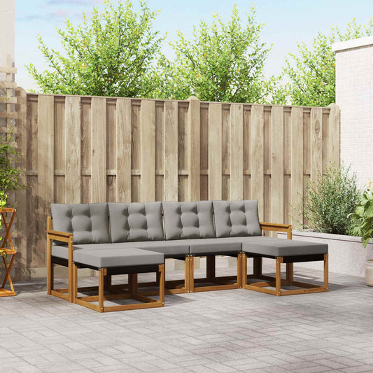 Buiten bankenset met kussen 6 pcs Natuurlijk en Lichtgrijs is nu te koop bij PeponiXL, paradijselijk wonen!