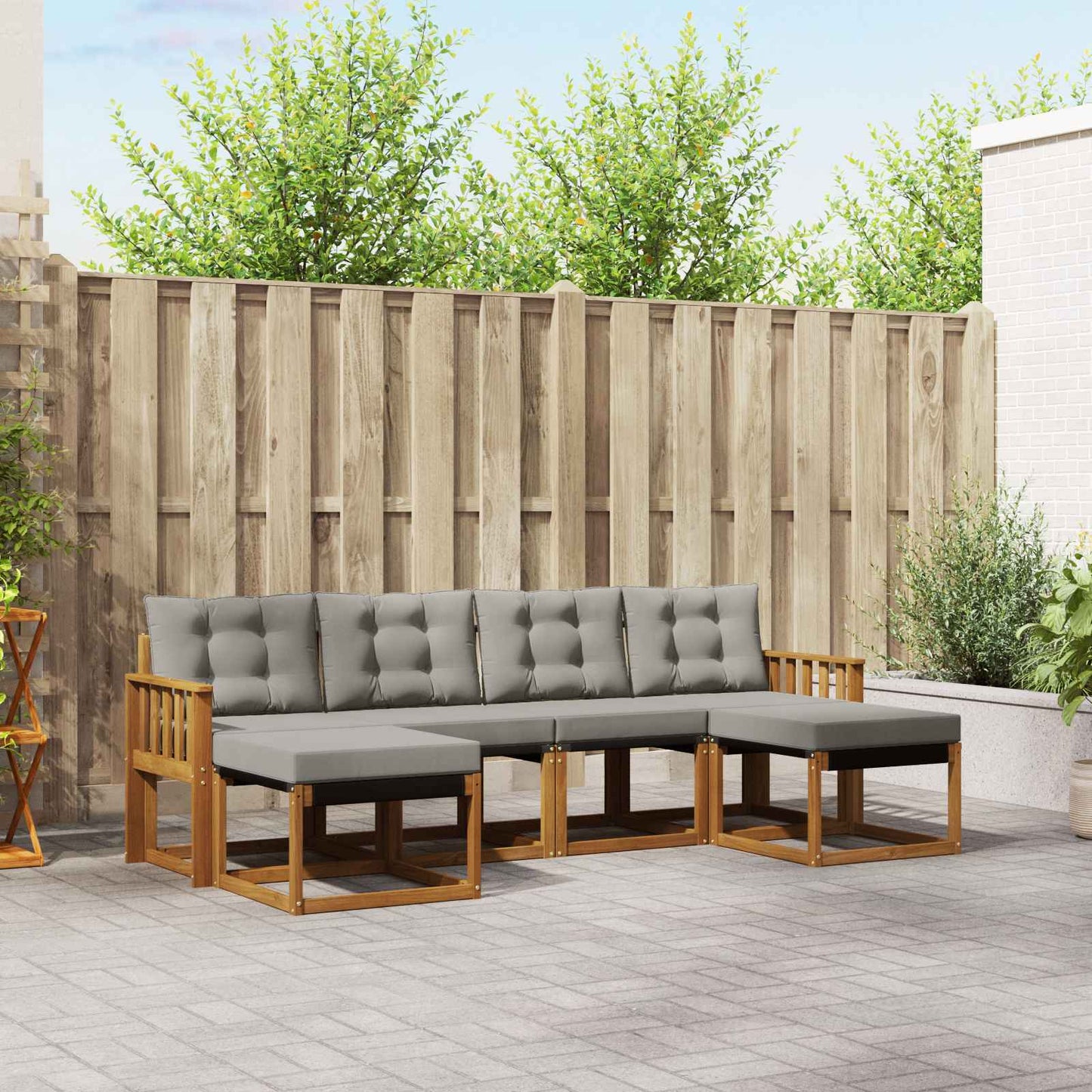 Buiten bankenset met kussen 6 pcs Natuurlijk en Lichtgrijs is nu te koop bij PeponiXL, paradijselijk wonen!