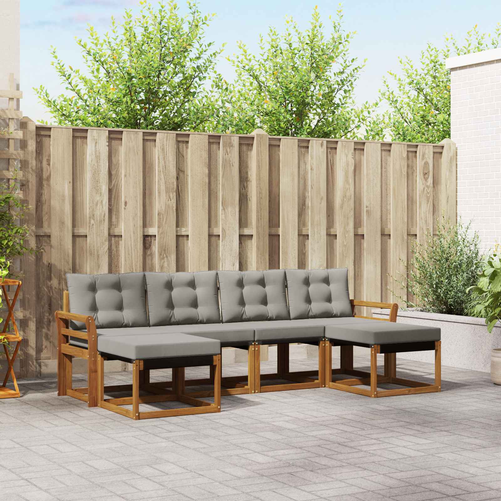 Buiten bankenset met kussen 6 pcs Natuurlijk en Lichtgrijs is nu te koop bij PeponiXL, paradijselijk wonen!