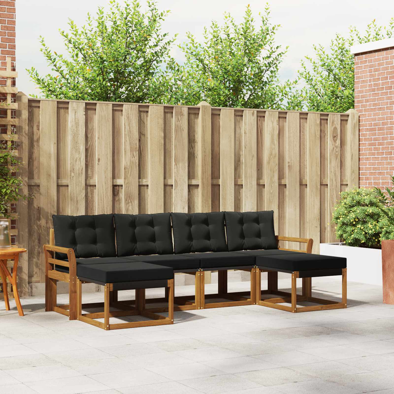 Buiten bankenset met kussen 6 pcs Natuurlijk en Zwart is nu te koop bij PeponiXL, paradijselijk wonen!