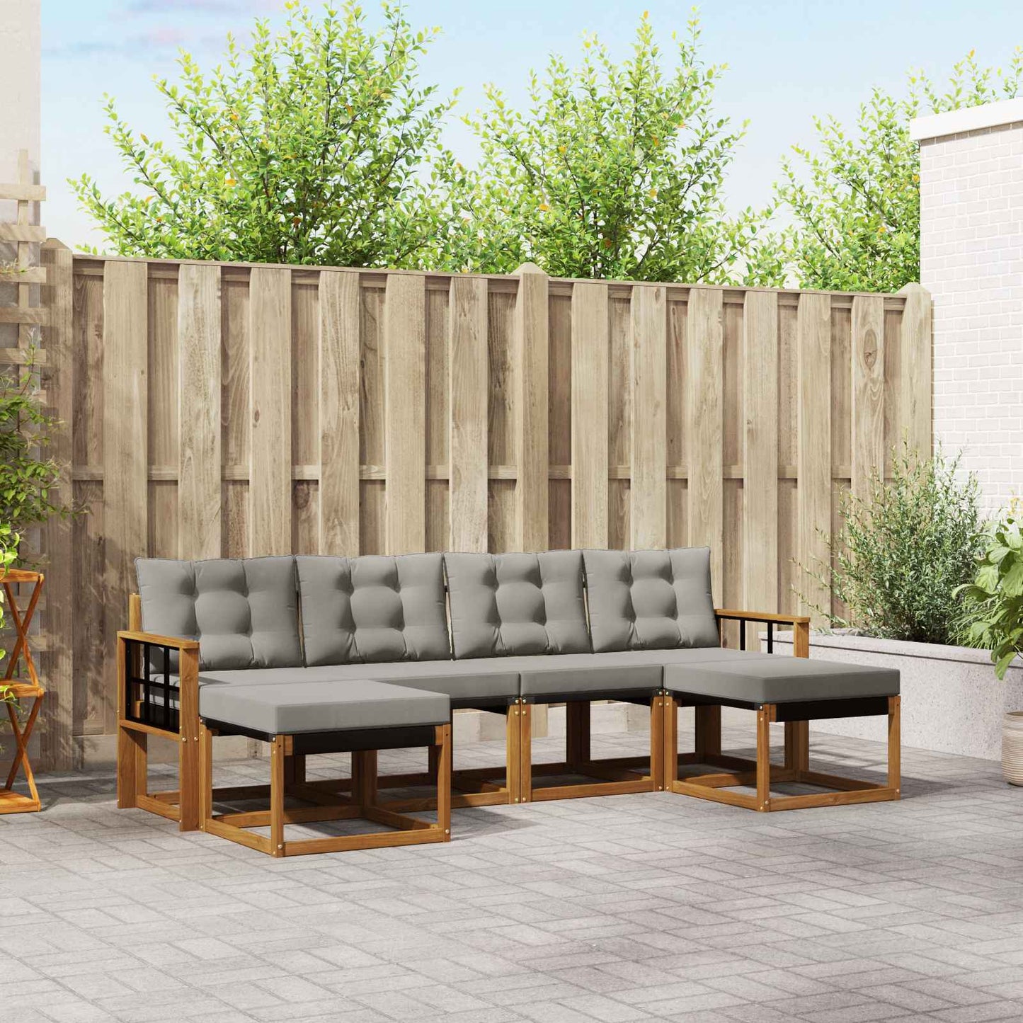 Buiten bankenset met kussen 6 pcs Natuurlijk en Lichtgrijs is nu te koop bij PeponiXL, paradijselijk wonen!