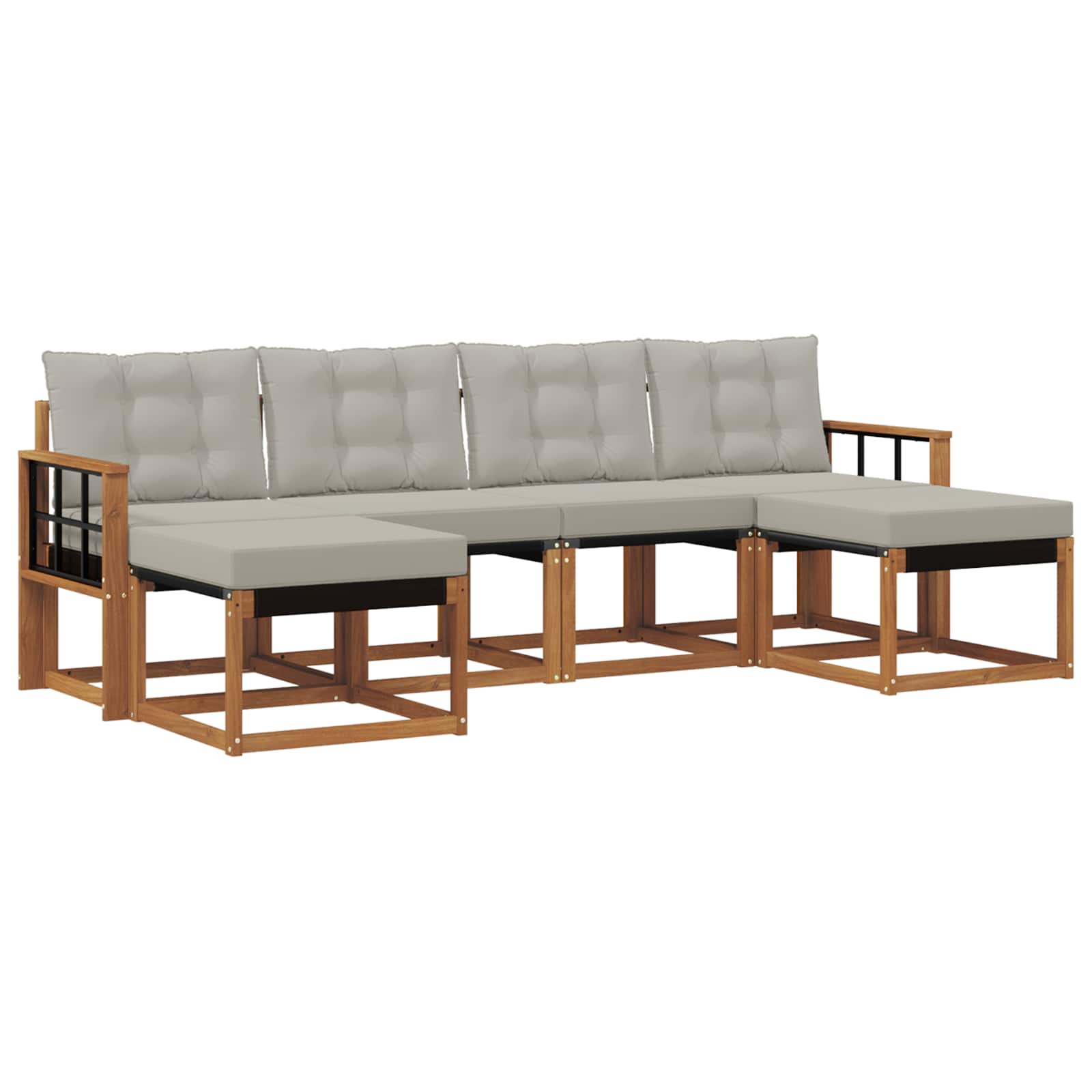 Buiten bankenset met kussen 6 pcs Natuurlijk en Lichtgrijs is nu te koop bij PeponiXL, paradijselijk wonen!