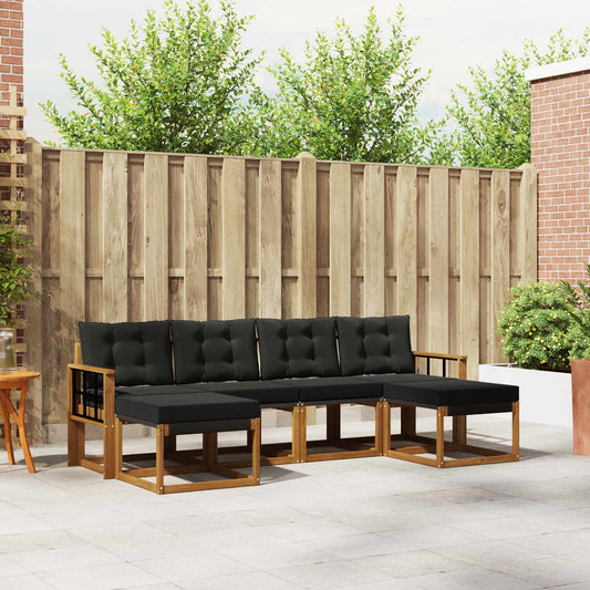 Buiten bankenset met kussen 6 pcs Natuurlijk en Zwart is nu te koop bij PeponiXL, paradijselijk wonen!