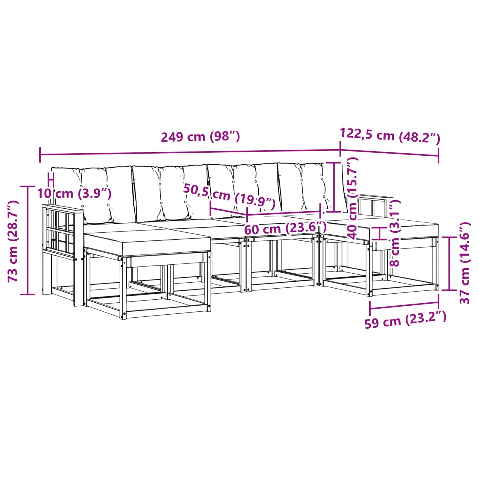 Buiten bankenset met kussen 6 pcs Natuurlijk en Zwart is nu te koop bij PeponiXL, paradijselijk wonen!