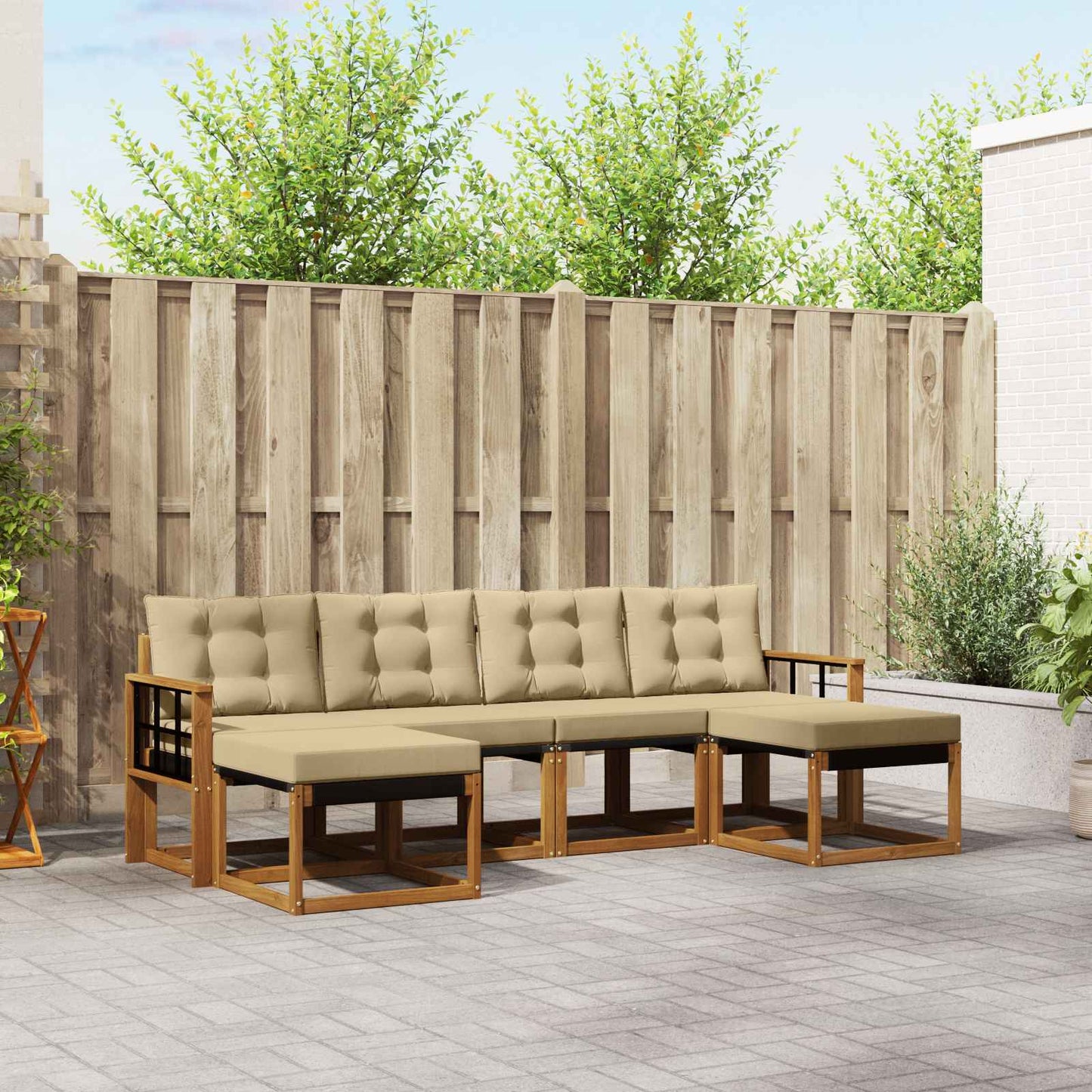 Buiten bankenset met kussen 6 pcs Natuurlijk en Beige is nu te koop bij PeponiXL, paradijselijk wonen!