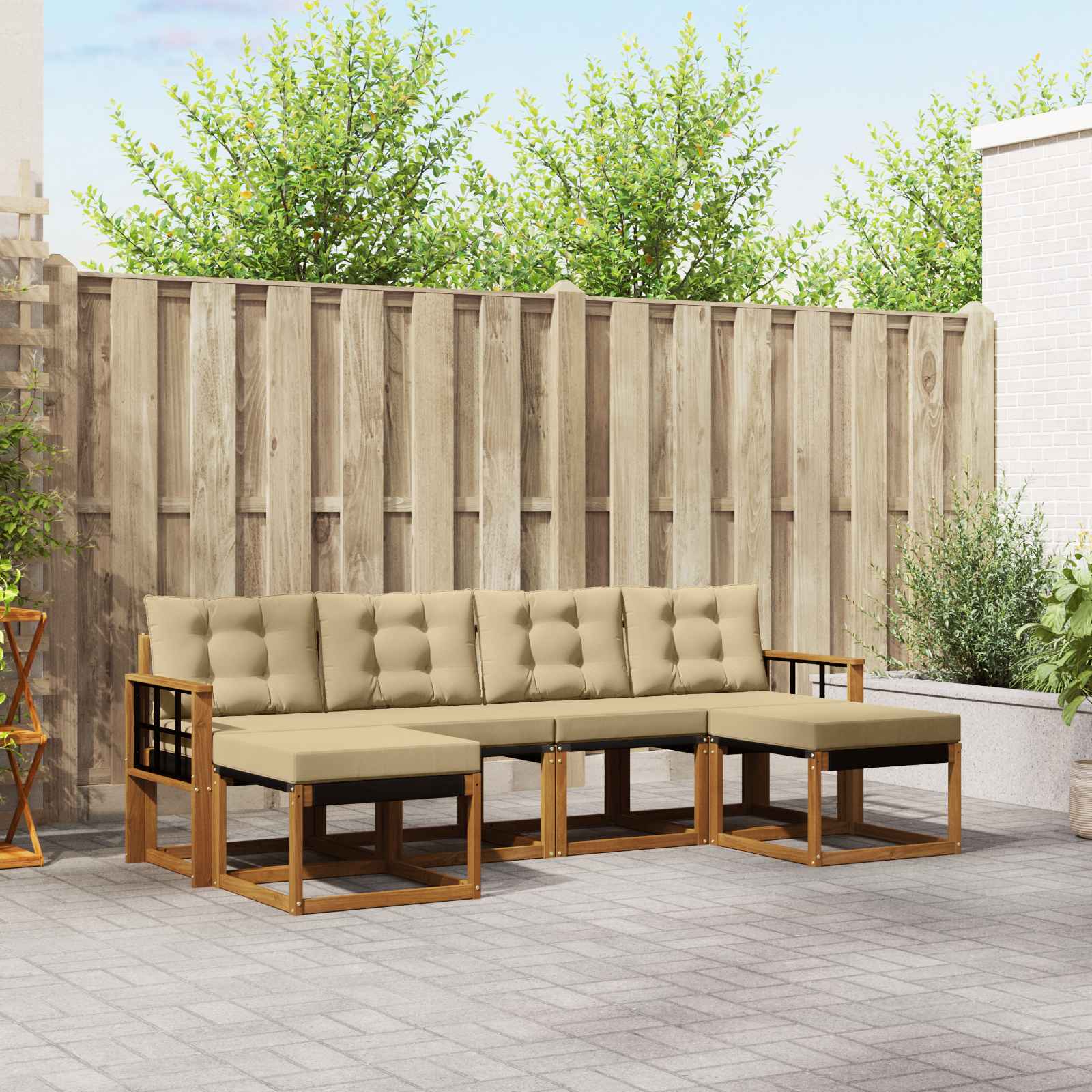 Buiten bankenset met kussen 6 pcs Natuurlijk en Beige is nu te koop bij PeponiXL, paradijselijk wonen!