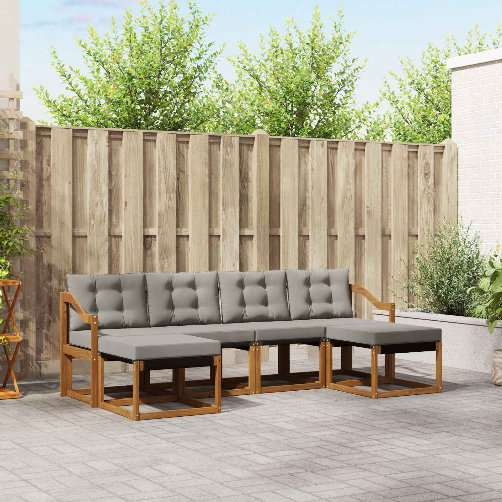Buiten bankenset met kussen 6 pcs Natuurlijk en Lichtgrijs is nu te koop bij PeponiXL, paradijselijk wonen!