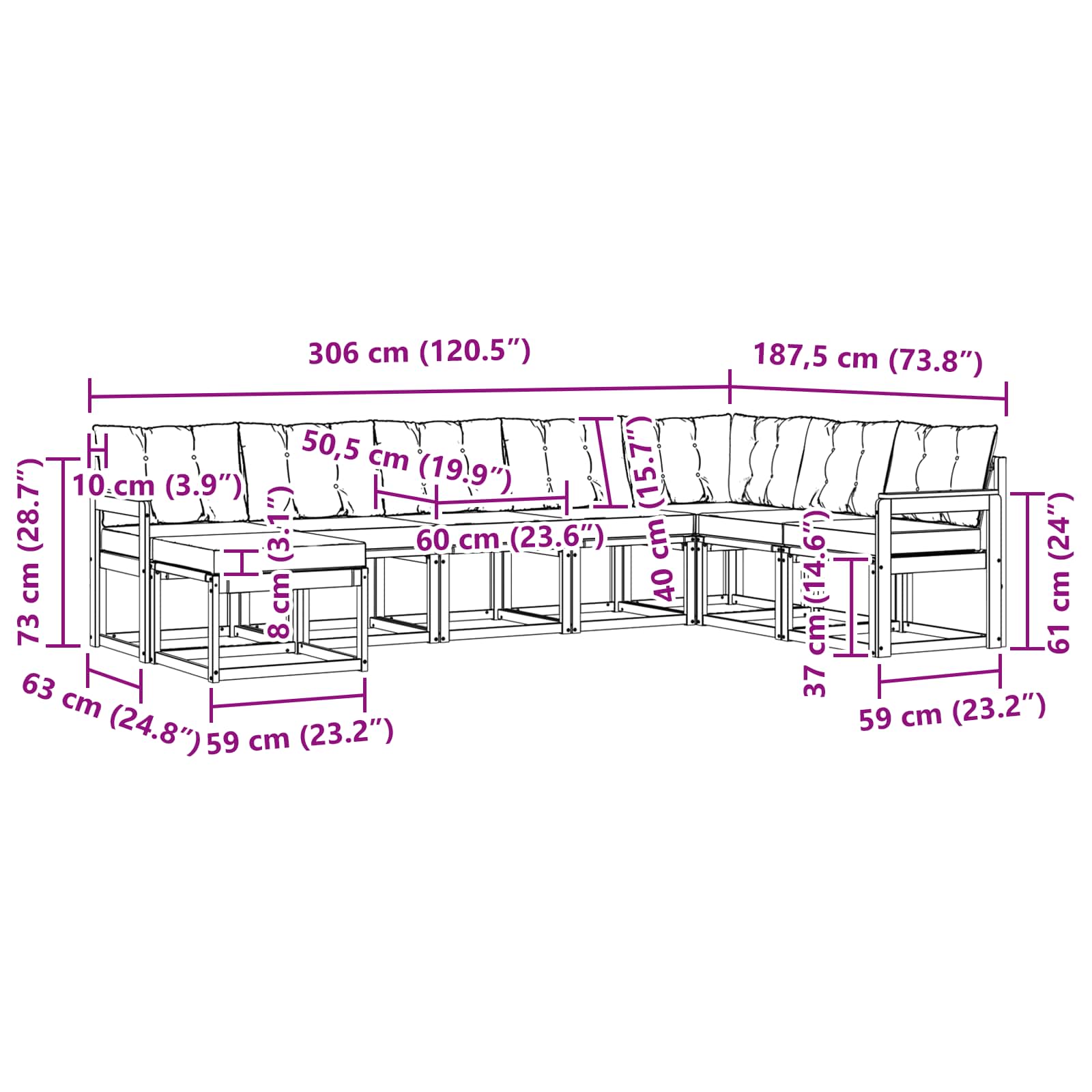 Buiten bankenset met kussen 8 pcs Natuurlijk en Crème is nu te koop bij PeponiXL, paradijselijk wonen!