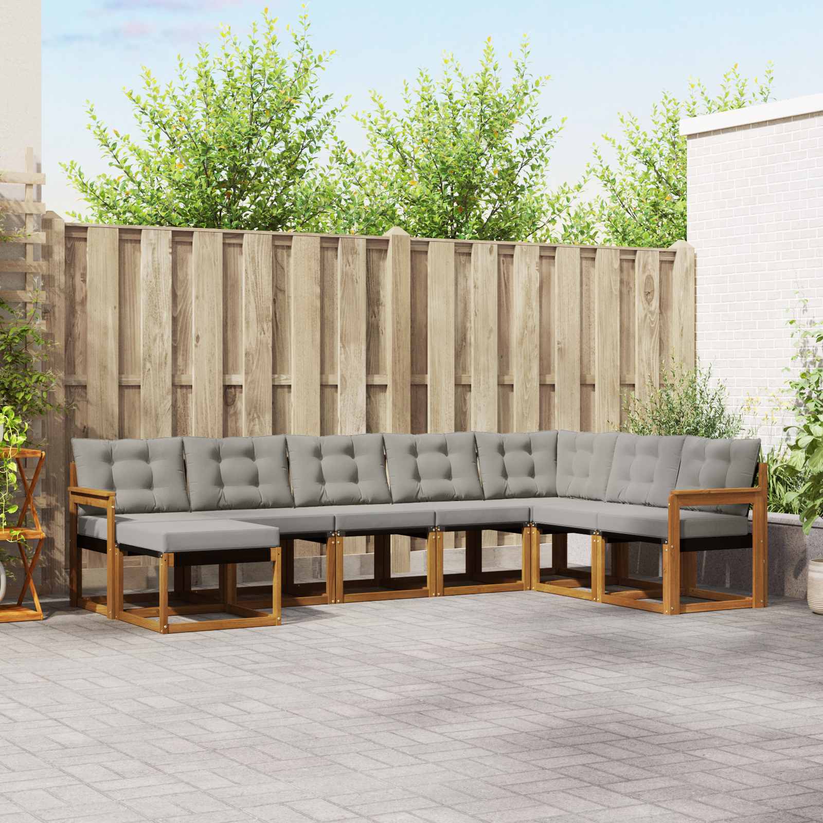 Buiten bankenset met kussen 8 pcs Natuurlijk en Lichtgrijs is nu te koop bij PeponiXL, paradijselijk wonen!