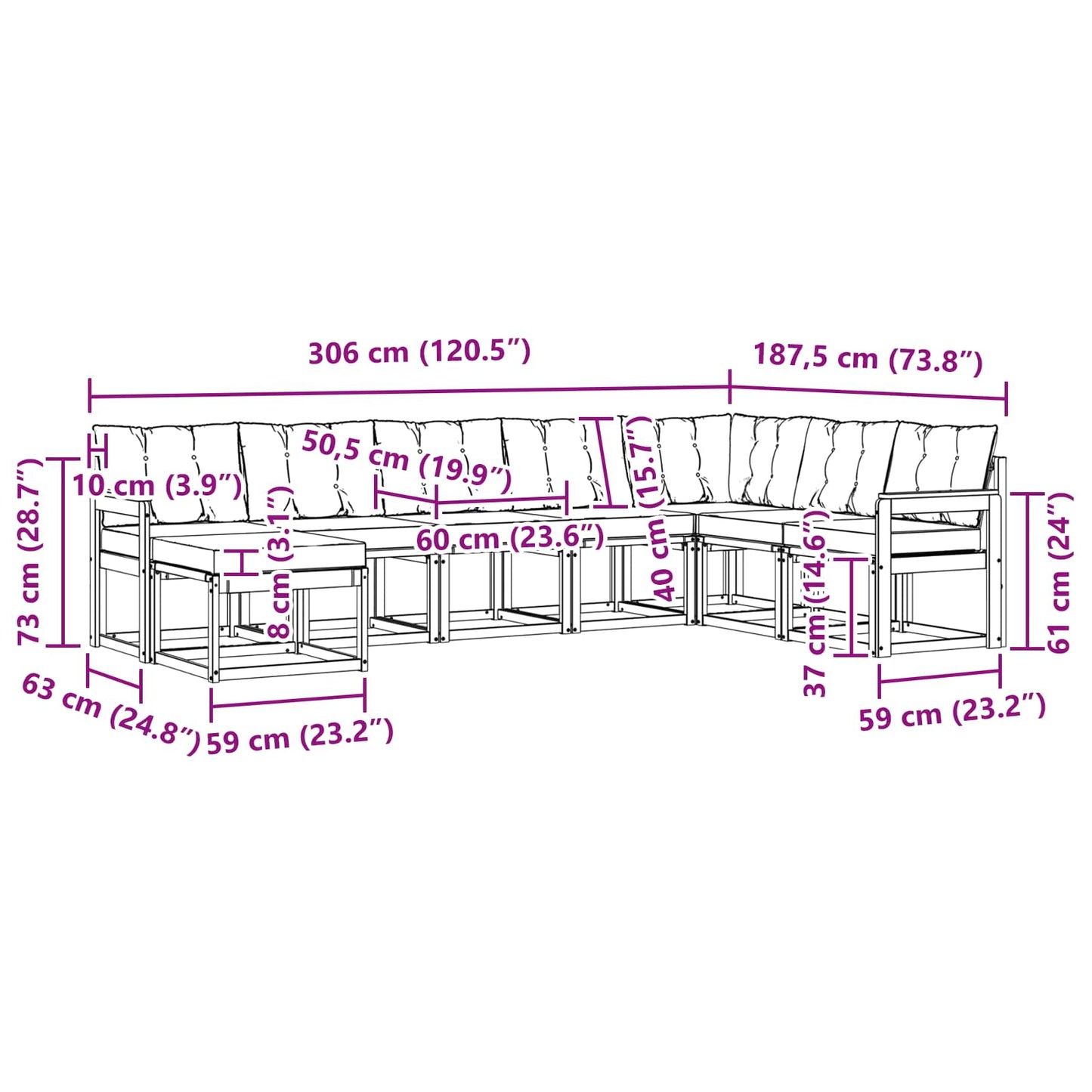 Buiten bankenset met kussen 8 pcs Natuurlijk en Lichtgrijs is nu te koop bij PeponiXL, paradijselijk wonen!