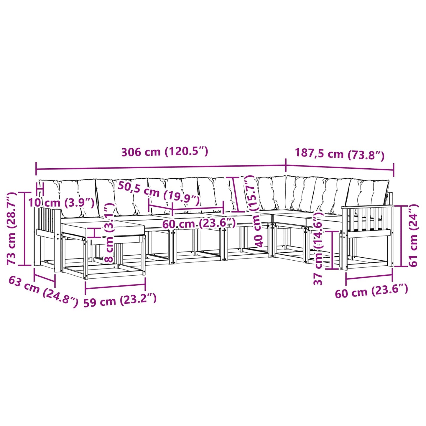 Buiten bankenset met kussen 8 pcs Natuurlijk en Zwart is nu te koop bij PeponiXL, paradijselijk wonen!