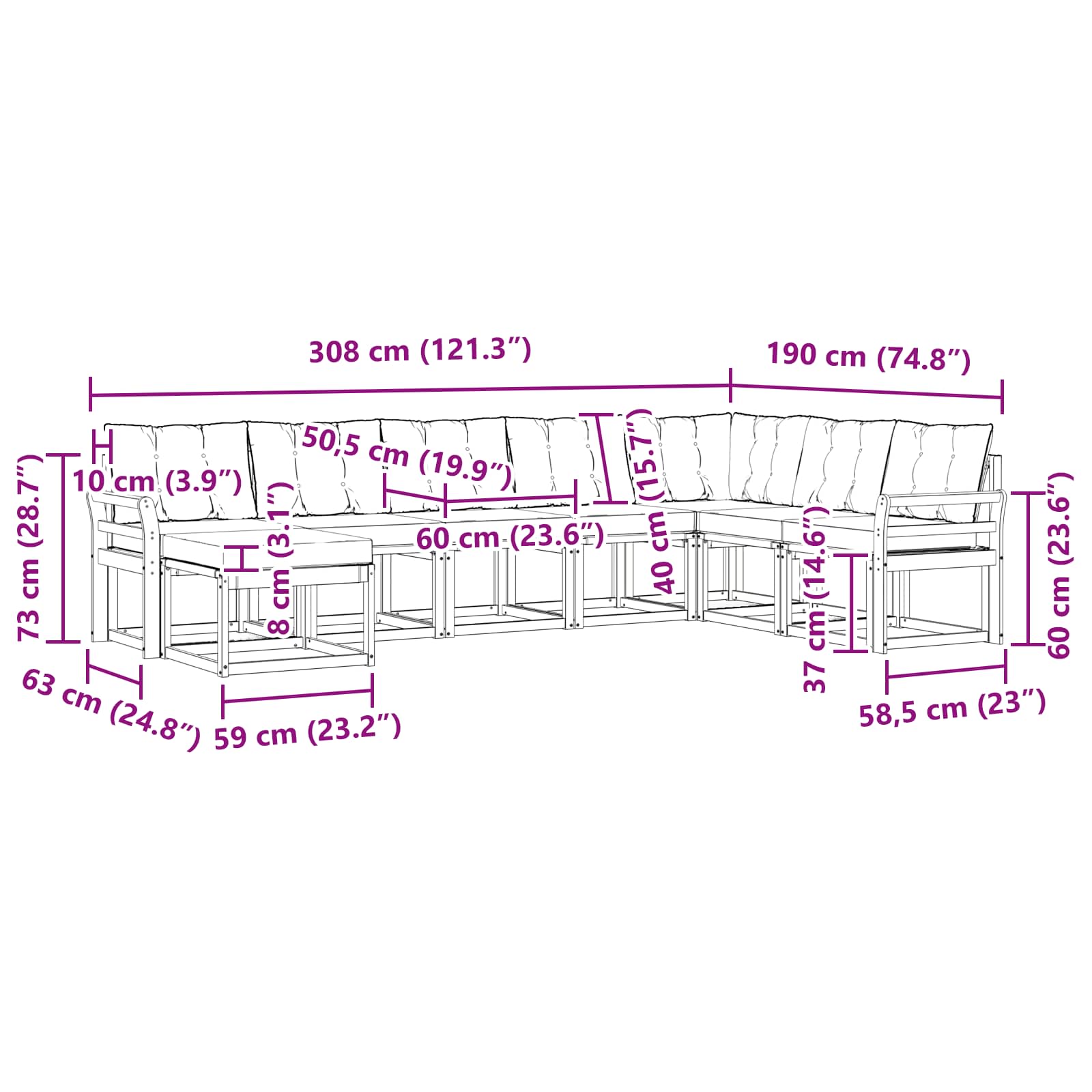 Buiten bankenset met kussen 8 pcs Natuurlijk en Crème is nu te koop bij PeponiXL, paradijselijk wonen!