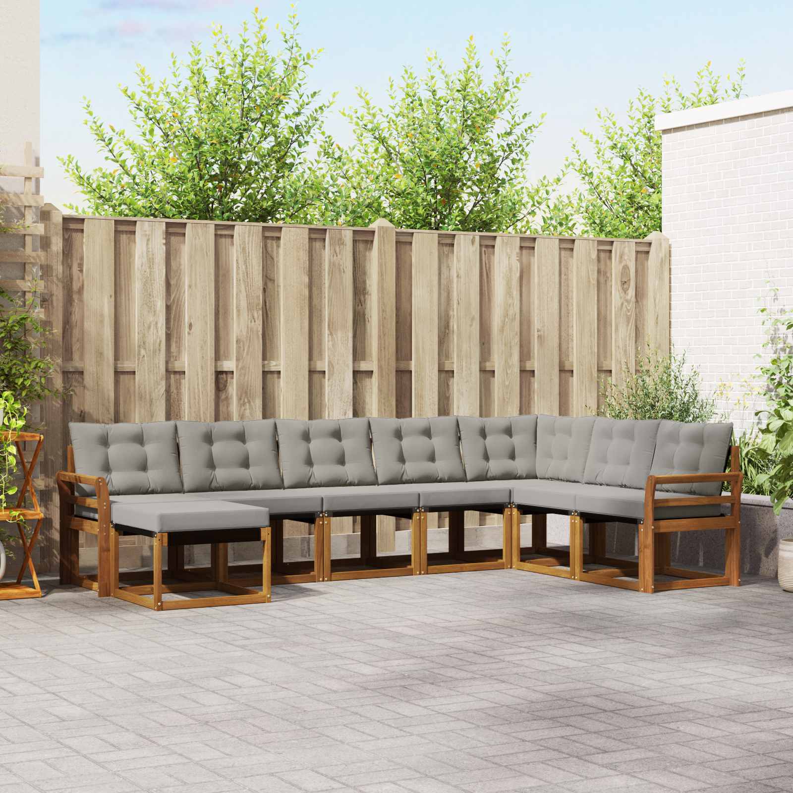 Buiten bankenset met kussen 8 pcs Natuurlijk en Lichtgrijs is nu te koop bij PeponiXL, paradijselijk wonen!