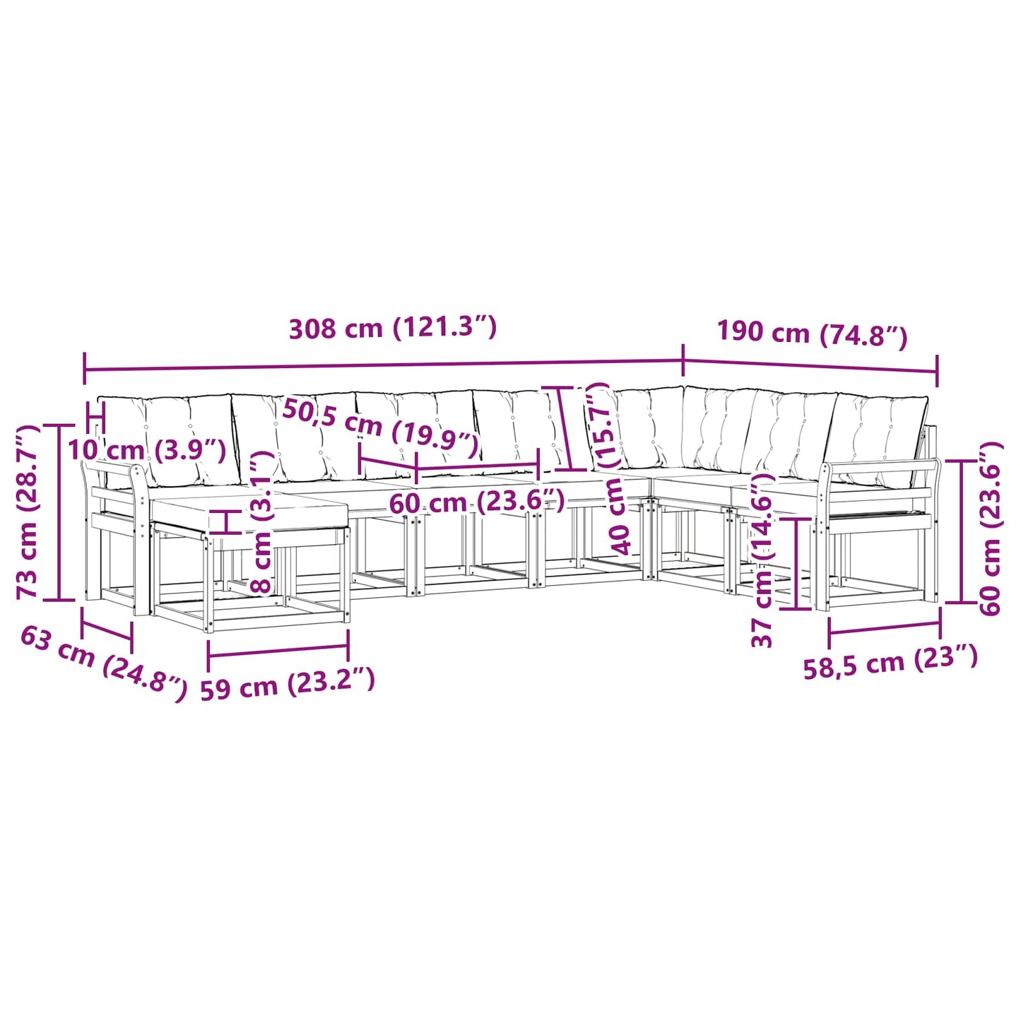 Buiten bankenset met kussen 8 pcs Natuurlijk en Lichtgrijs is nu te koop bij PeponiXL, paradijselijk wonen!