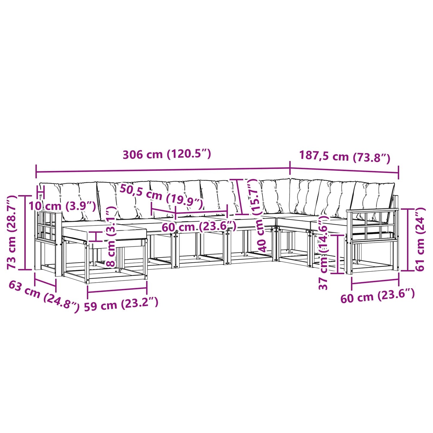 Buiten bankenset met kussen 8 pcs Natuurlijk en Crème is nu te koop bij PeponiXL, paradijselijk wonen!