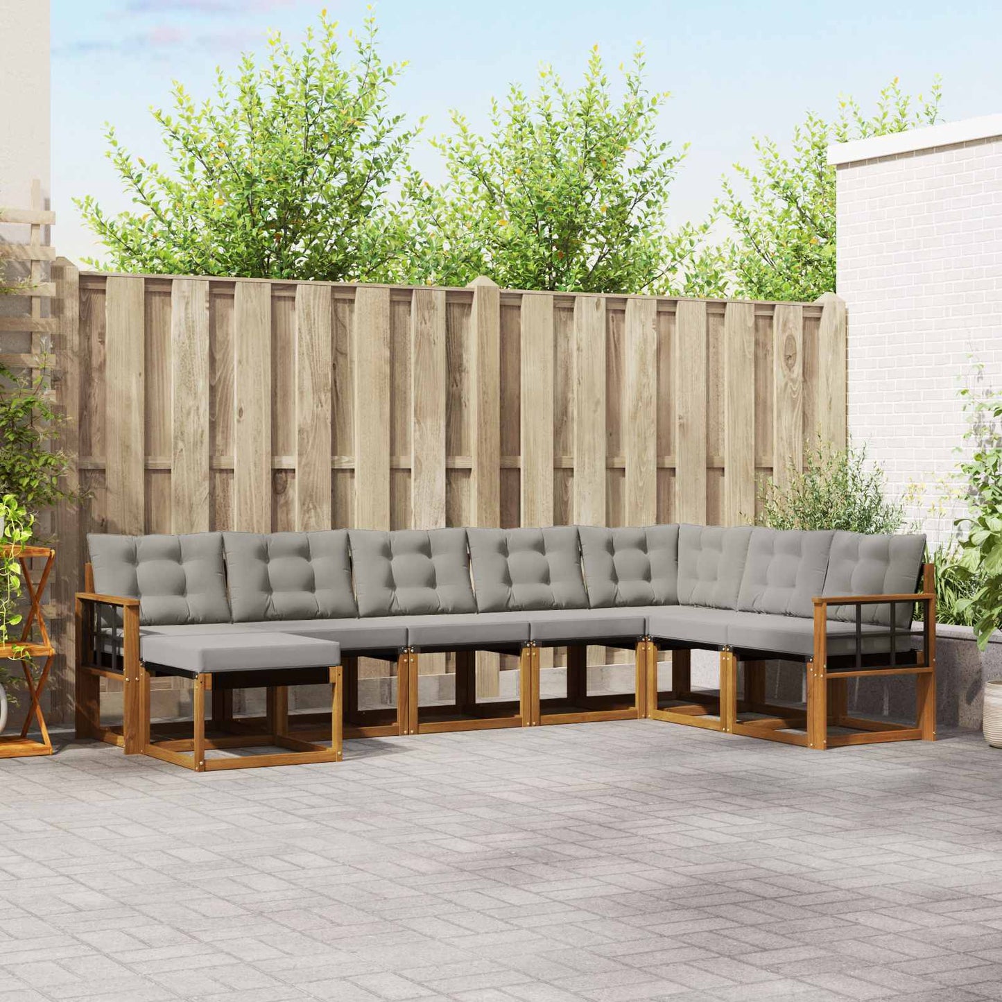 Buiten bankenset met kussen 8 pcs Natuurlijk en Lichtgrijs is nu te koop bij PeponiXL, paradijselijk wonen!