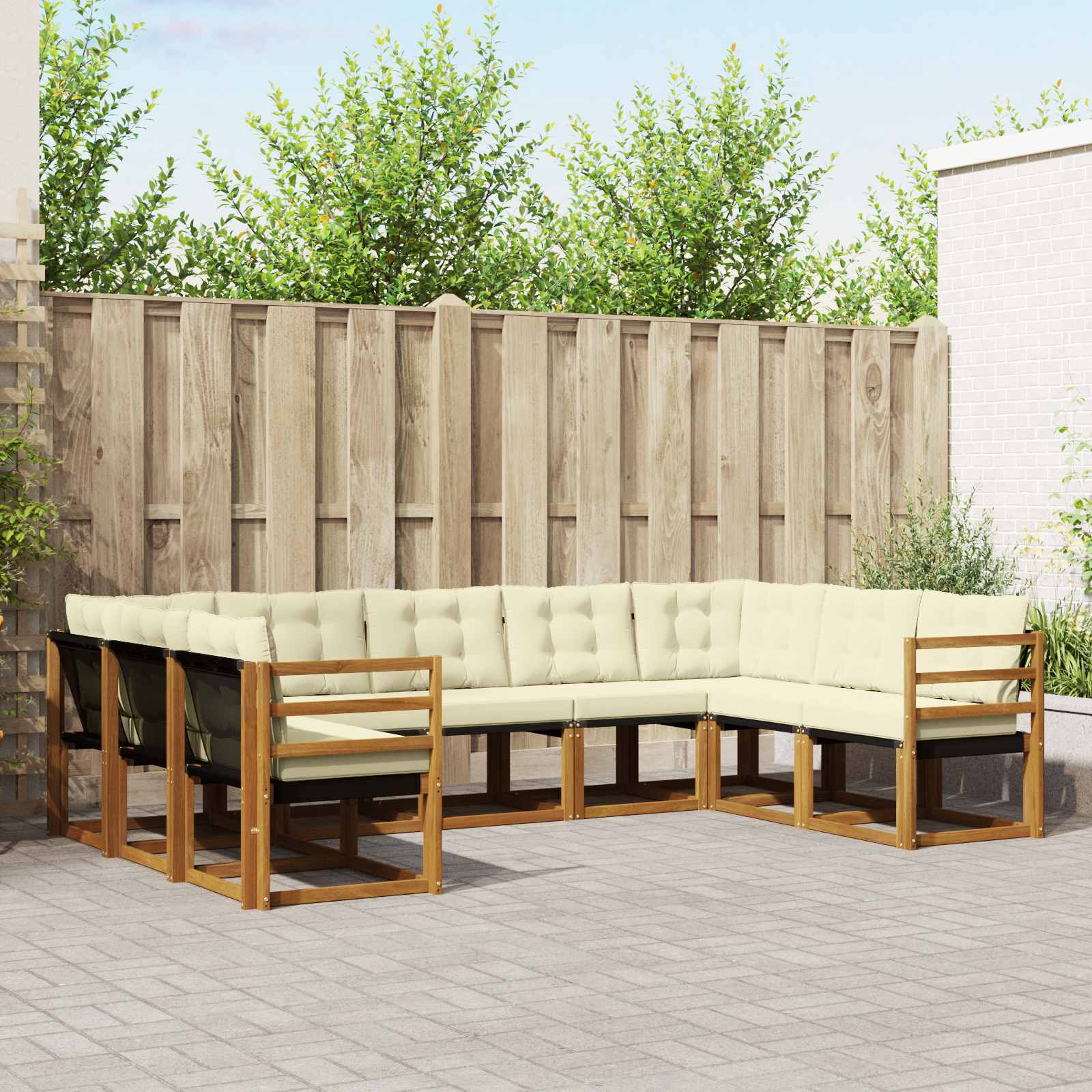 Buiten bankenset met kussen 9 pcs Natuurlijk en Crème is nu te koop bij PeponiXL, paradijselijk wonen!
