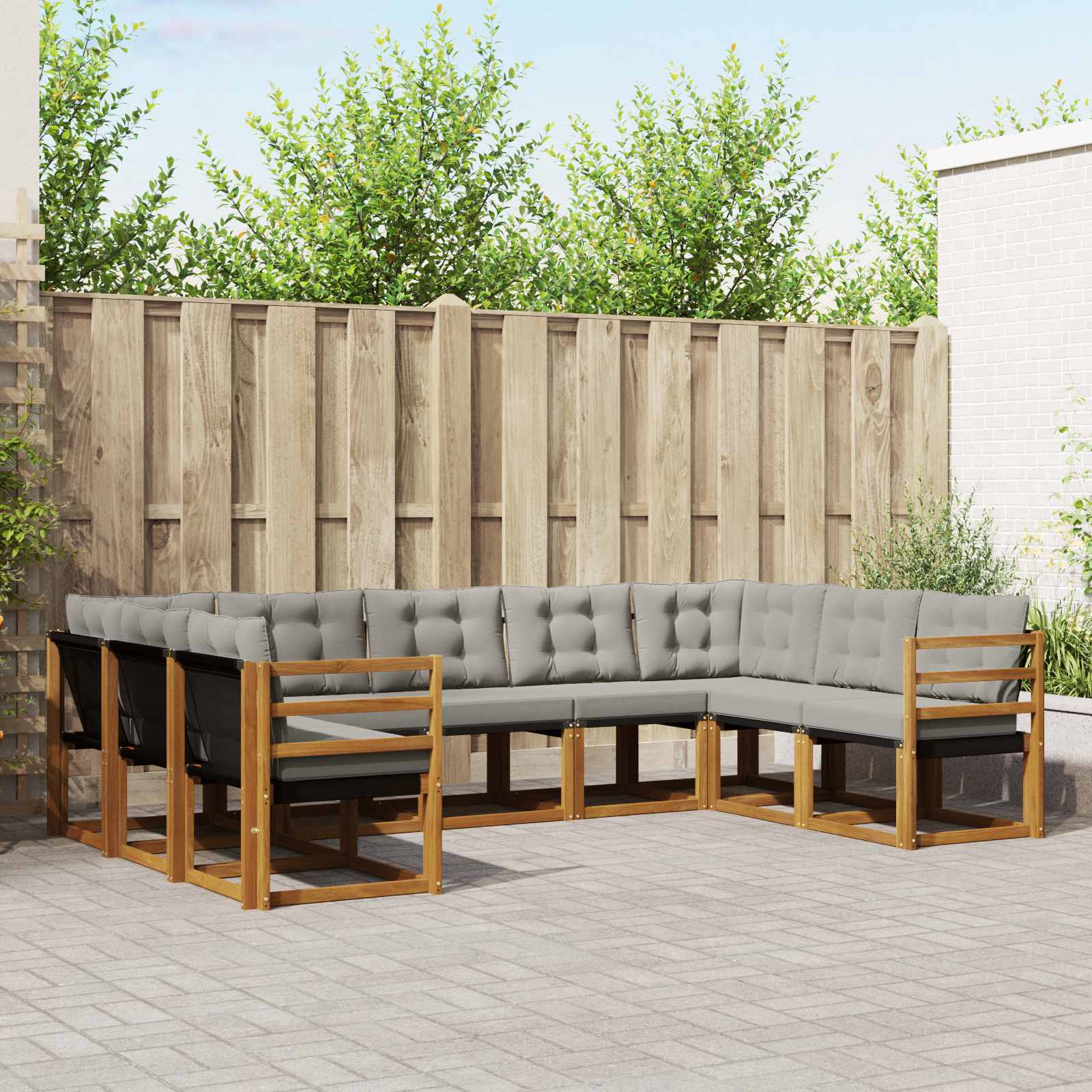 Buiten bankenset met kussen 9 pcs Natuurlijk en Lichtgrijs is nu te koop bij PeponiXL, paradijselijk wonen!
