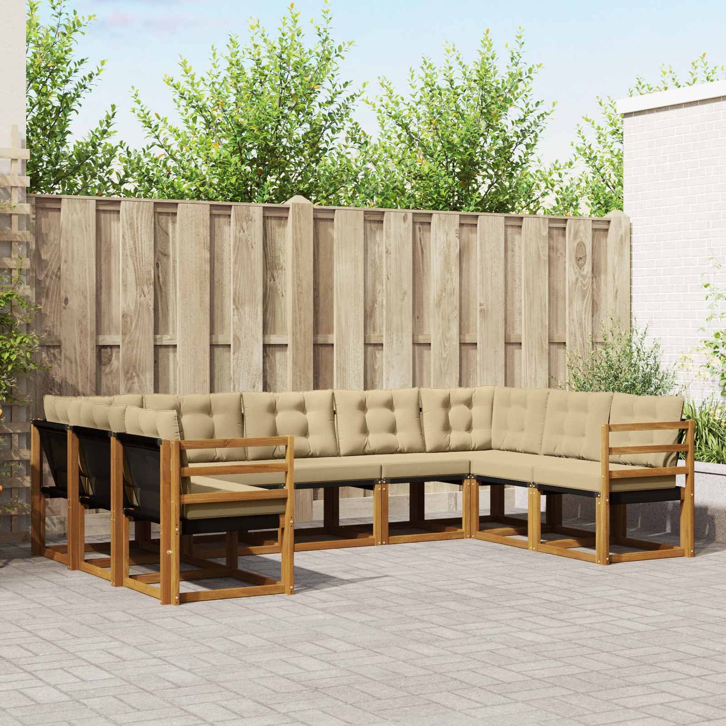 Buiten bankenset 9 pcs Natuurlijk en Beige Massief Acaciahout is nu te koop bij PeponiXL, paradijselijk wonen!