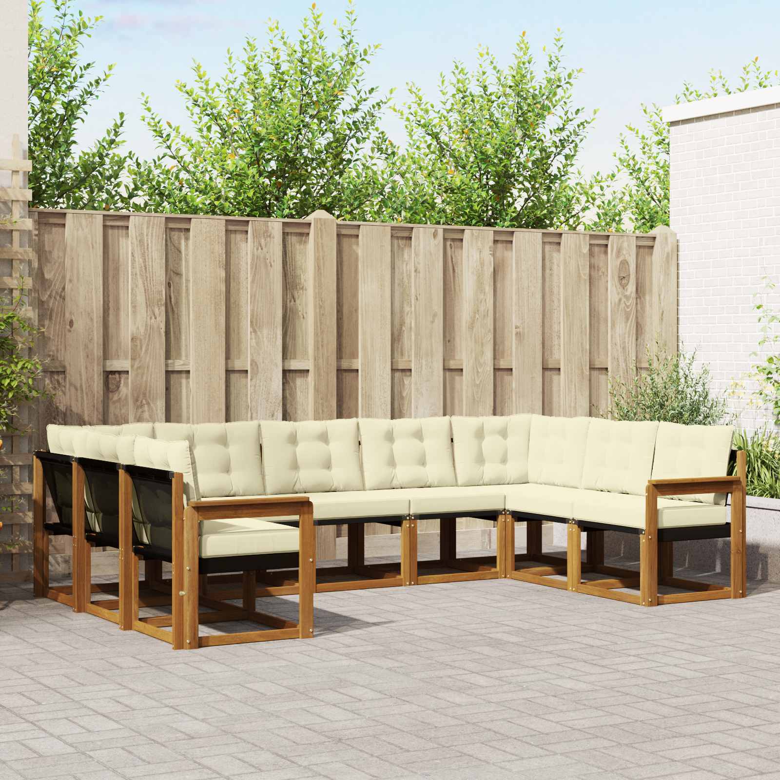 Buiten bankenset 9 pcs Natuurlijk en Crème Massief Acaciahout is nu te koop bij PeponiXL, paradijselijk wonen!