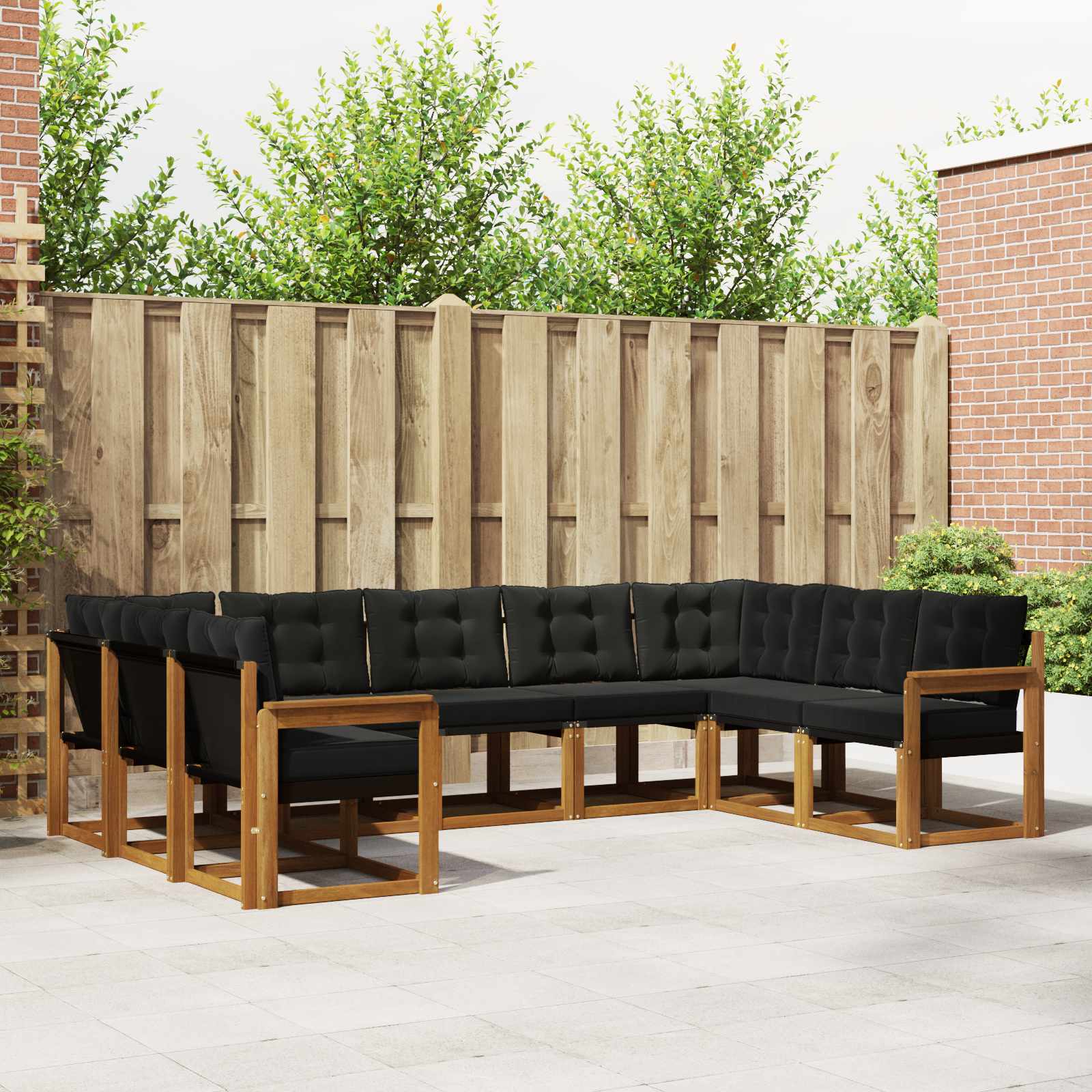 Buiten bankenset 9 pcs Natuurlijk en Zwart Massief Acaciahout is nu te koop bij PeponiXL, paradijselijk wonen!