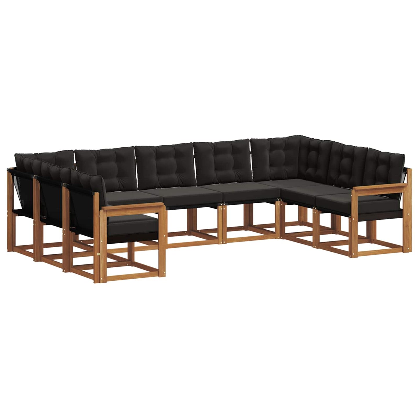 Buiten bankenset 9 pcs Natuurlijk en Zwart Massief Acaciahout is nu te koop bij PeponiXL, paradijselijk wonen!