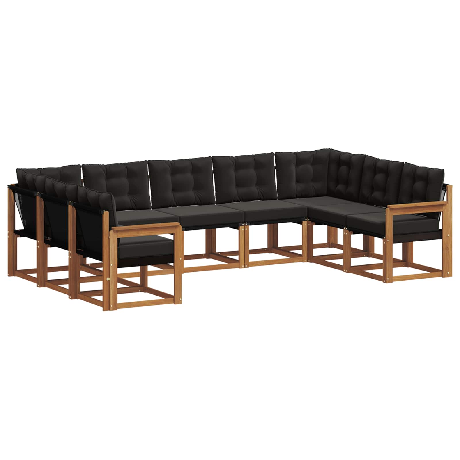 Buiten bankenset 9 pcs Natuurlijk en Zwart Massief Acaciahout is nu te koop bij PeponiXL, paradijselijk wonen!