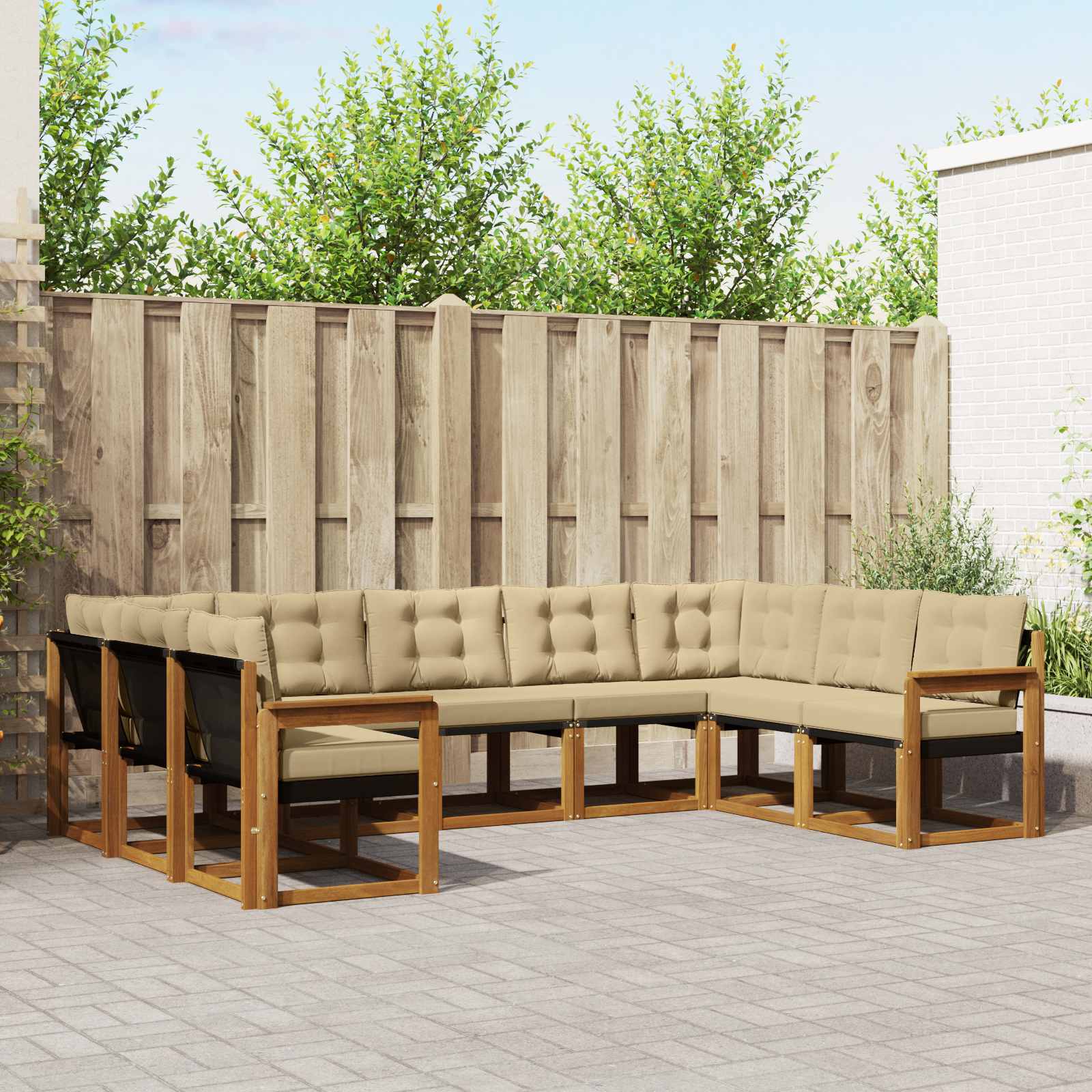 Buiten bankenset 9 pcs Natuurlijk en Beige Massief Acaciahout is nu te koop bij PeponiXL, paradijselijk wonen!