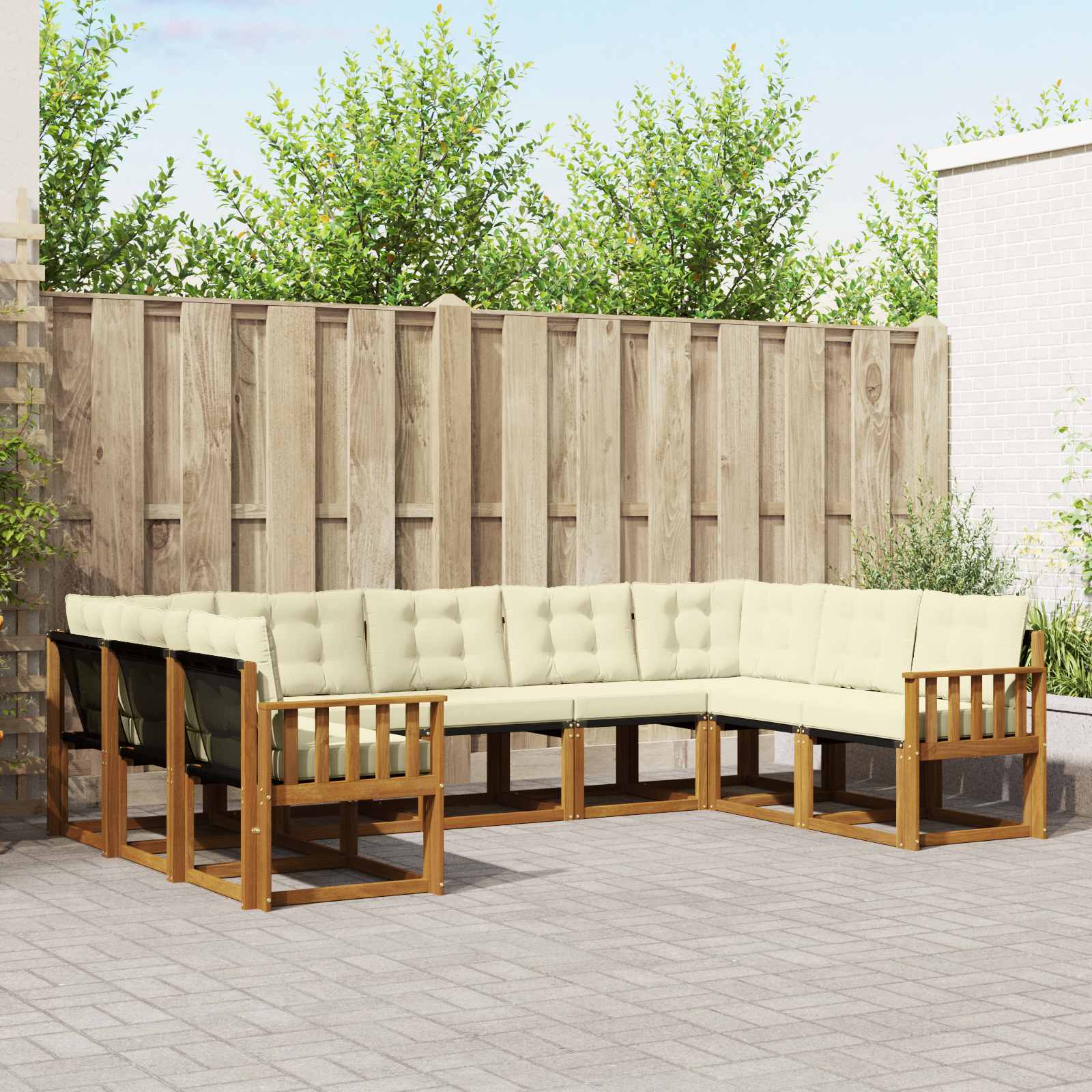 Buiten bankenset 9 pcs Natuurlijk en Crème Massief Acaciahout is nu te koop bij PeponiXL, paradijselijk wonen!