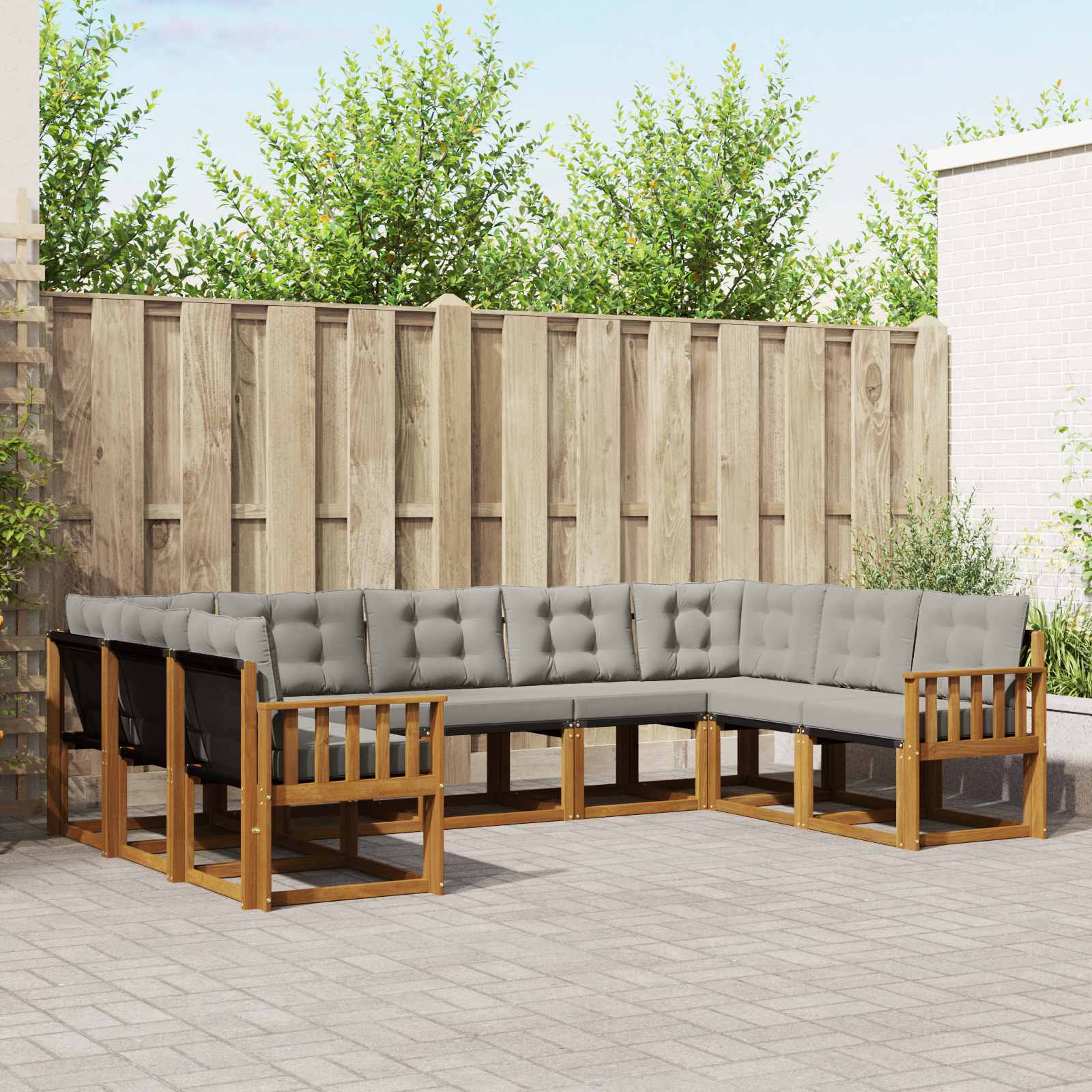 Buiten bankenset met kussen 9 pcs Natuurlijk en Lichtgrijs is nu te koop bij PeponiXL, paradijselijk wonen!