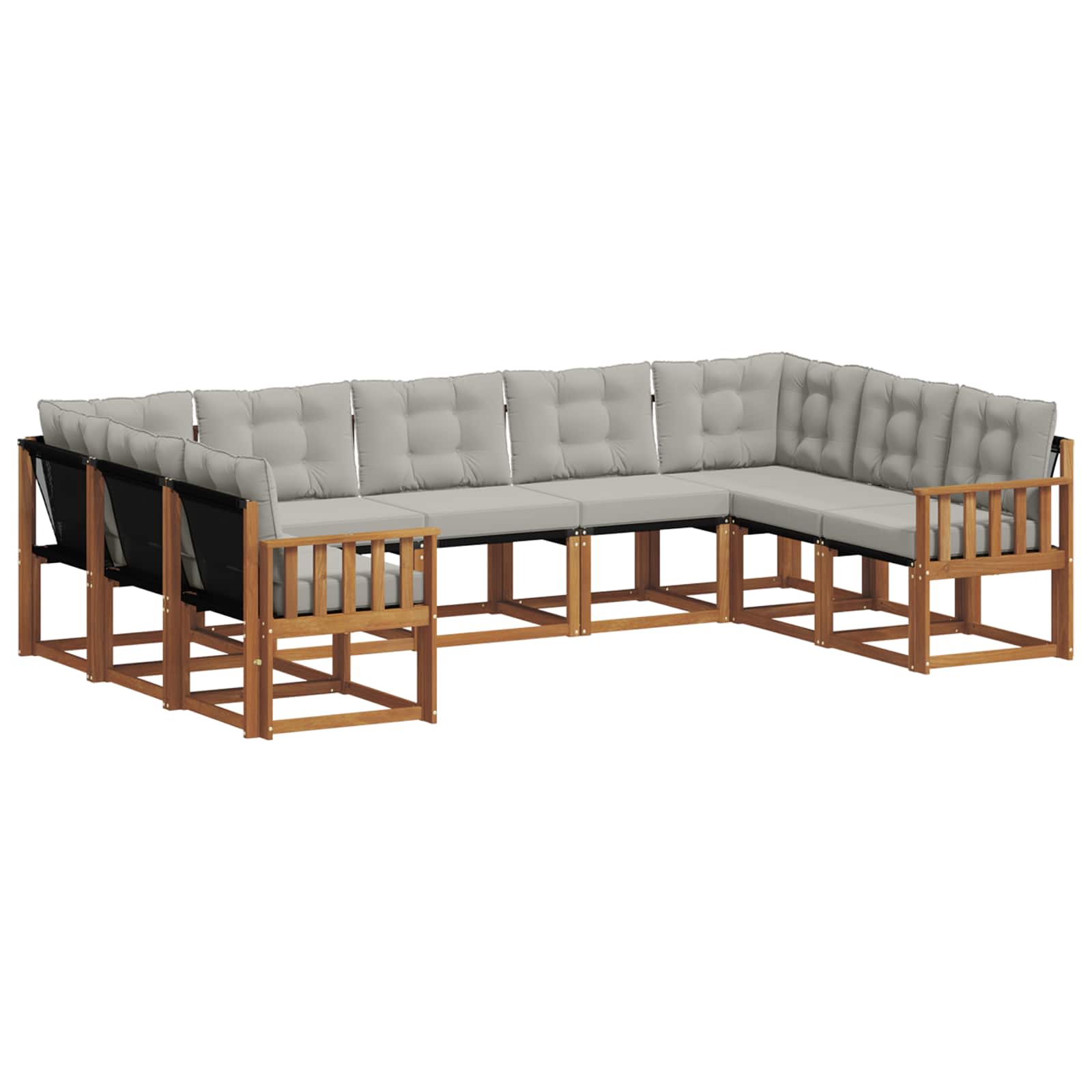 Buiten bankenset met kussen 9 pcs Natuurlijk en Lichtgrijs is nu te koop bij PeponiXL, paradijselijk wonen!