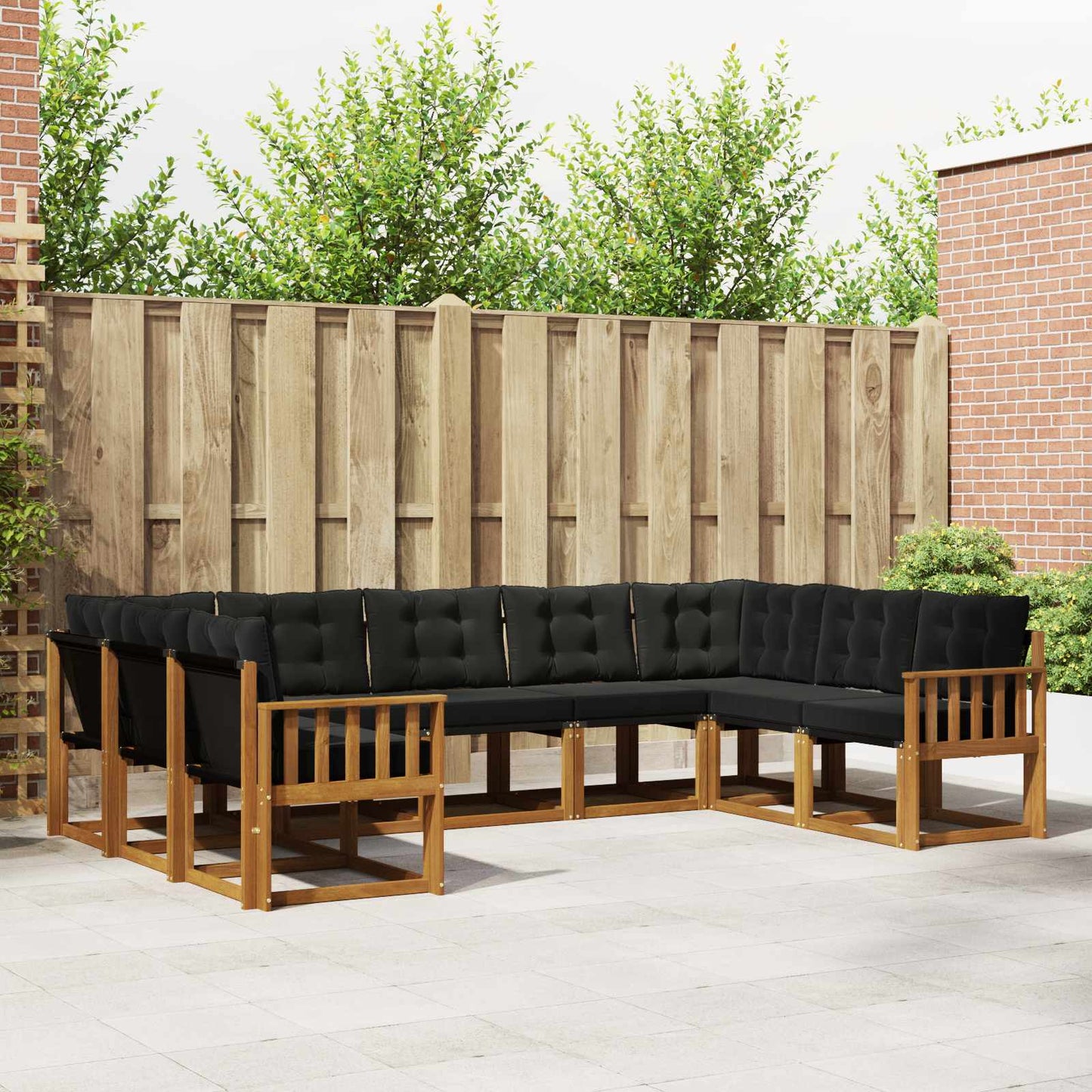 Buiten bankenset 9 pcs Natuurlijk en Zwart Massief Acaciahout is nu te koop bij PeponiXL, paradijselijk wonen!