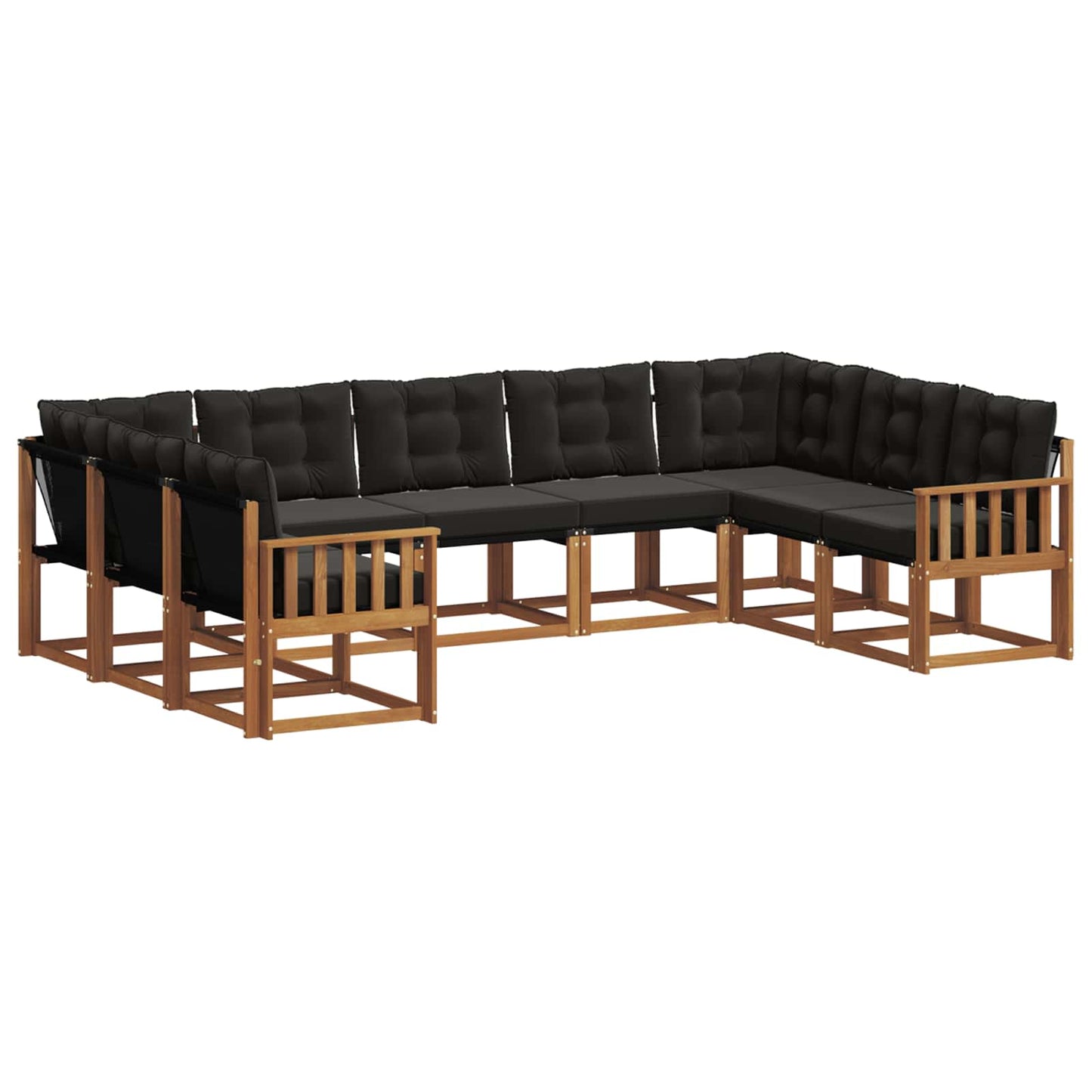 Buiten bankenset 9 pcs Natuurlijk en Zwart Massief Acaciahout is nu te koop bij PeponiXL, paradijselijk wonen!