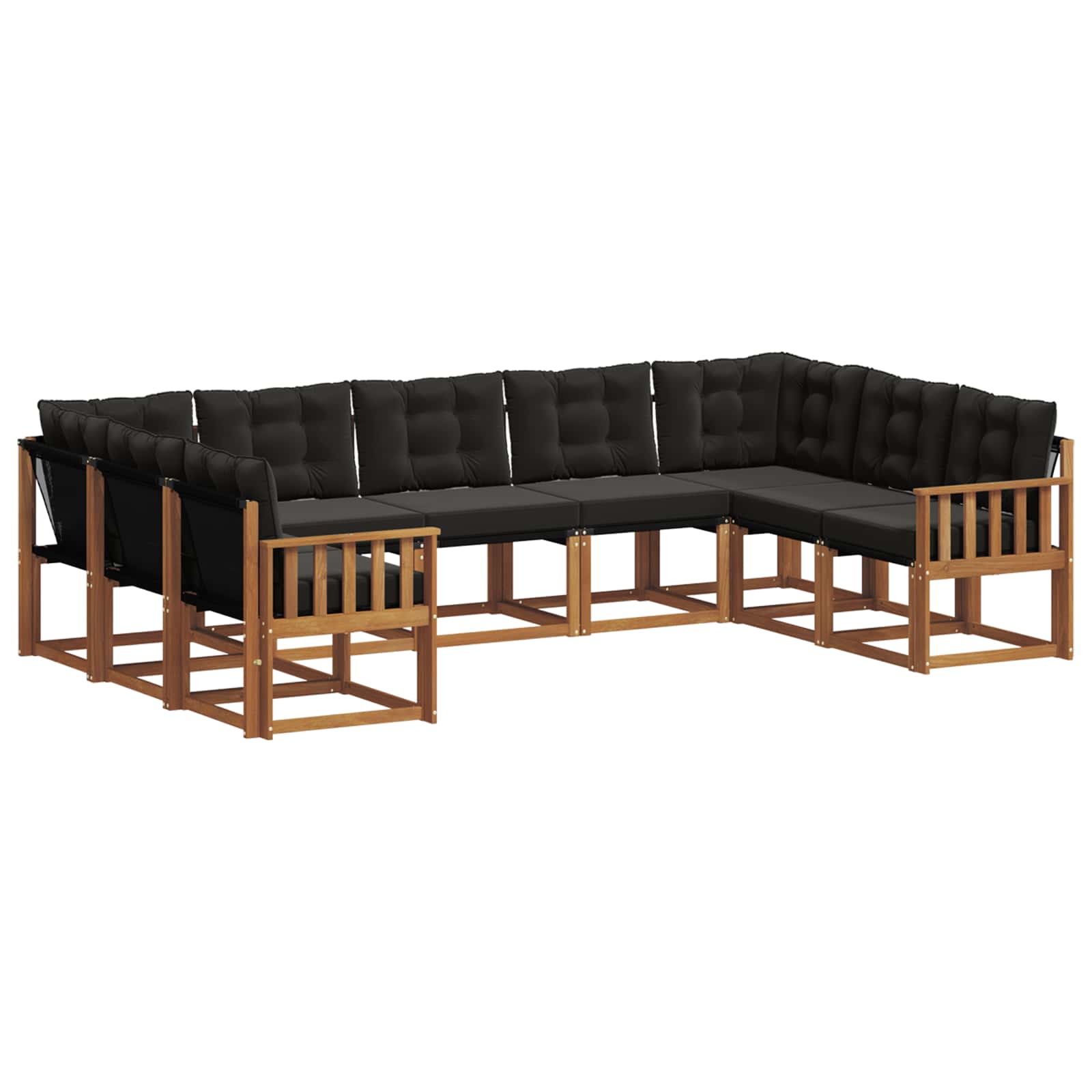 Buiten bankenset 9 pcs Natuurlijk en Zwart Massief Acaciahout is nu te koop bij PeponiXL, paradijselijk wonen!