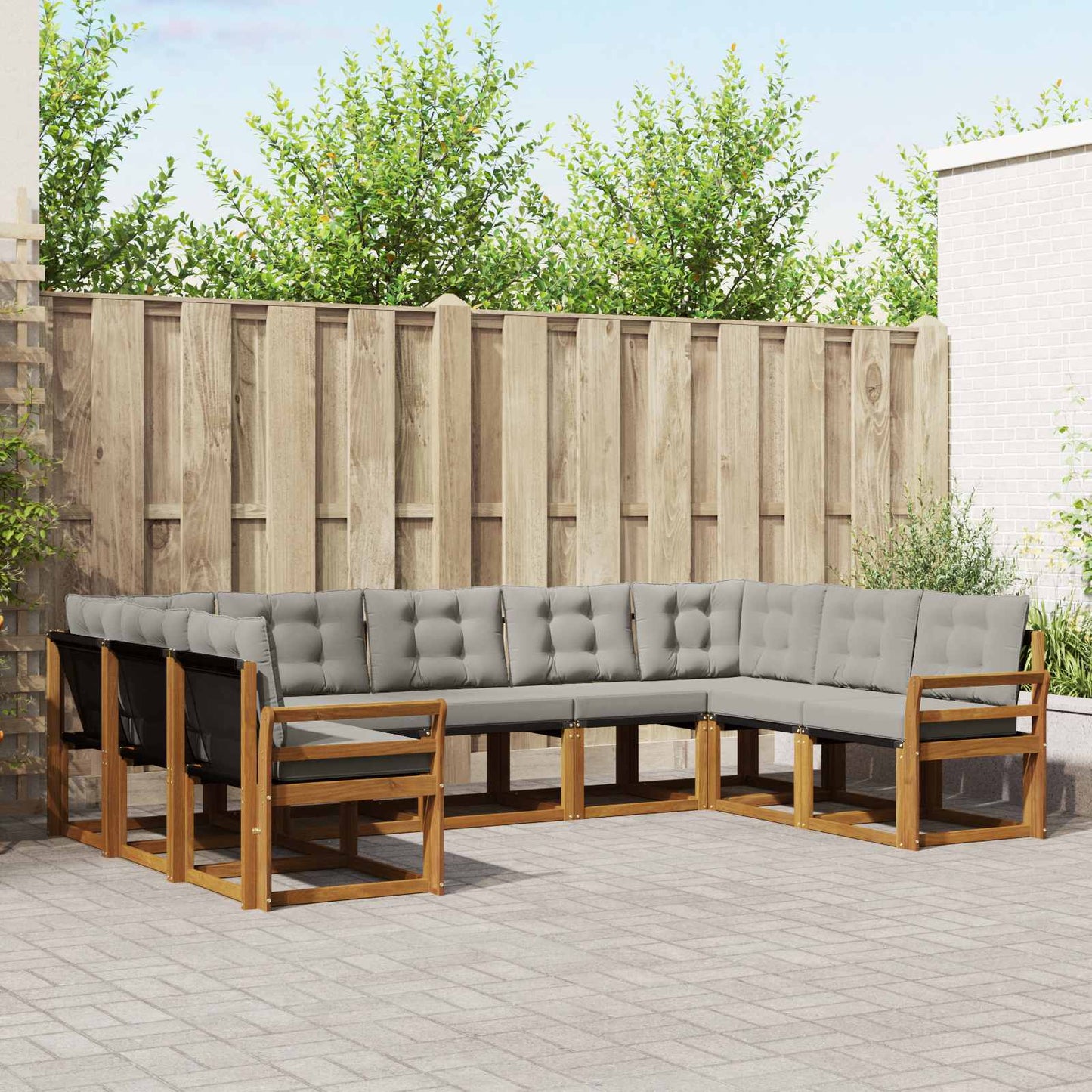 Buiten bankenset met kussen 9 pcs Natuurlijk en Lichtgrijs is nu te koop bij PeponiXL, paradijselijk wonen!