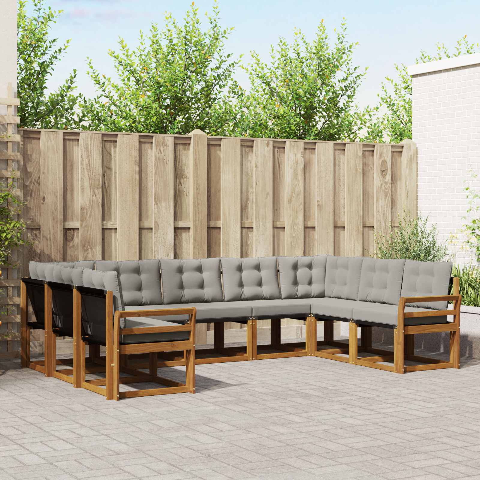 Buiten bankenset met kussen 9 pcs Natuurlijk en Lichtgrijs is nu te koop bij PeponiXL, paradijselijk wonen!
