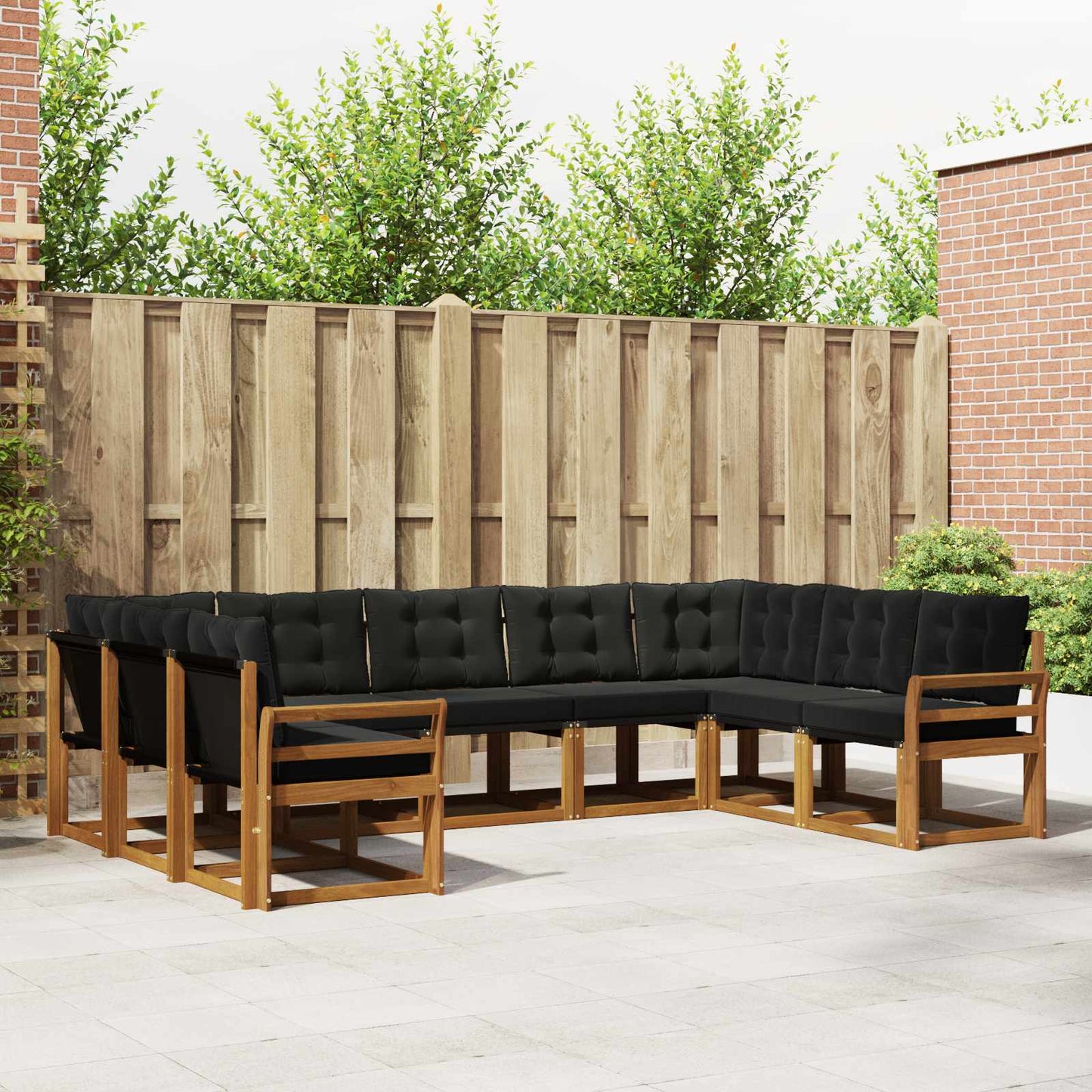 Buiten bankenset 9 pcs Natuurlijk en Zwart Massief Acaciahout is nu te koop bij PeponiXL, paradijselijk wonen!