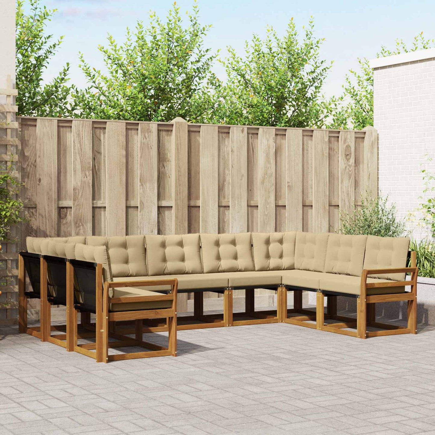 Buiten bankenset met kussen 9 pcs Natuurlijk en Beige is nu te koop bij PeponiXL, paradijselijk wonen!
