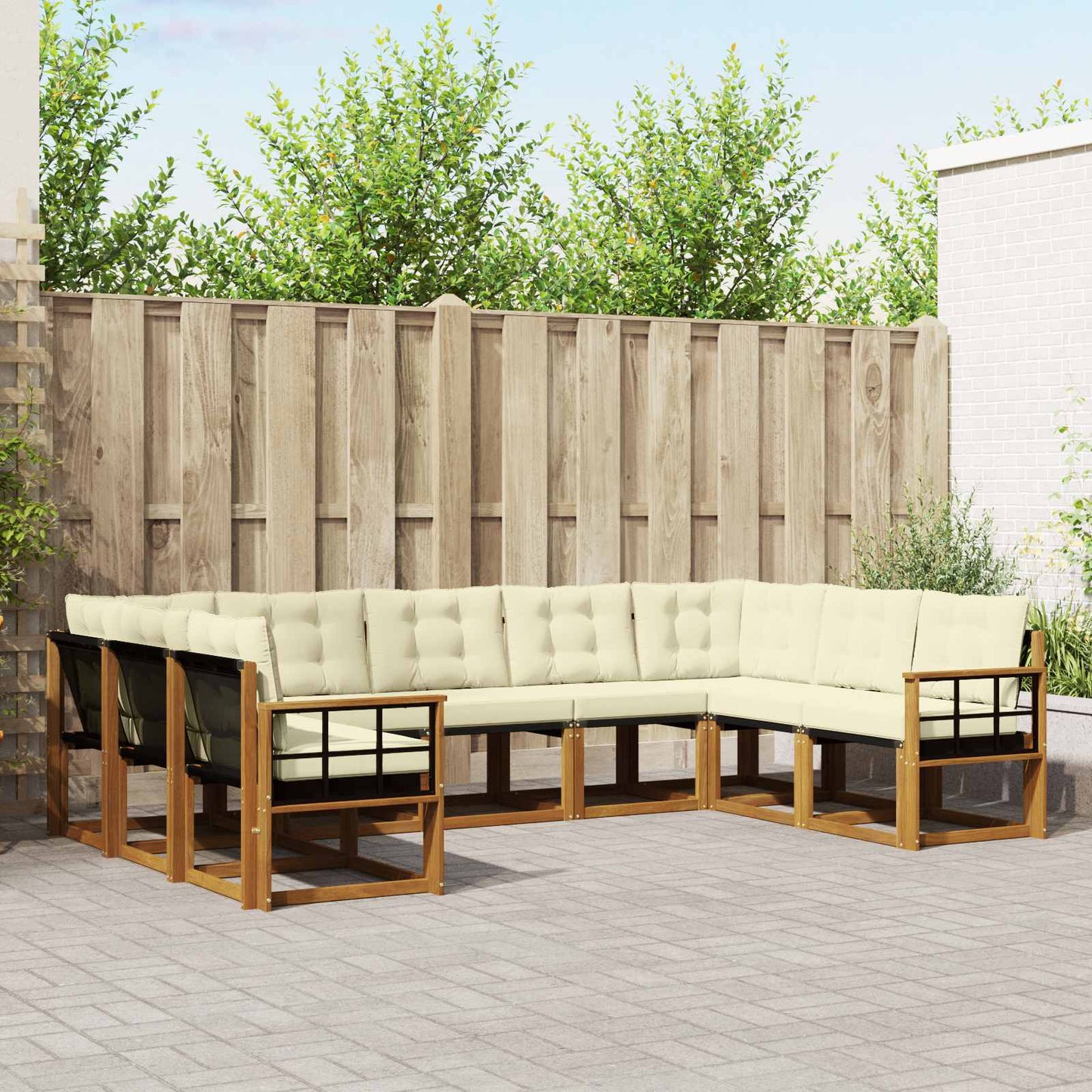 Buiten bankenset met kussen 9 pcs Natuurlijk en Crème is nu te koop bij PeponiXL, paradijselijk wonen!