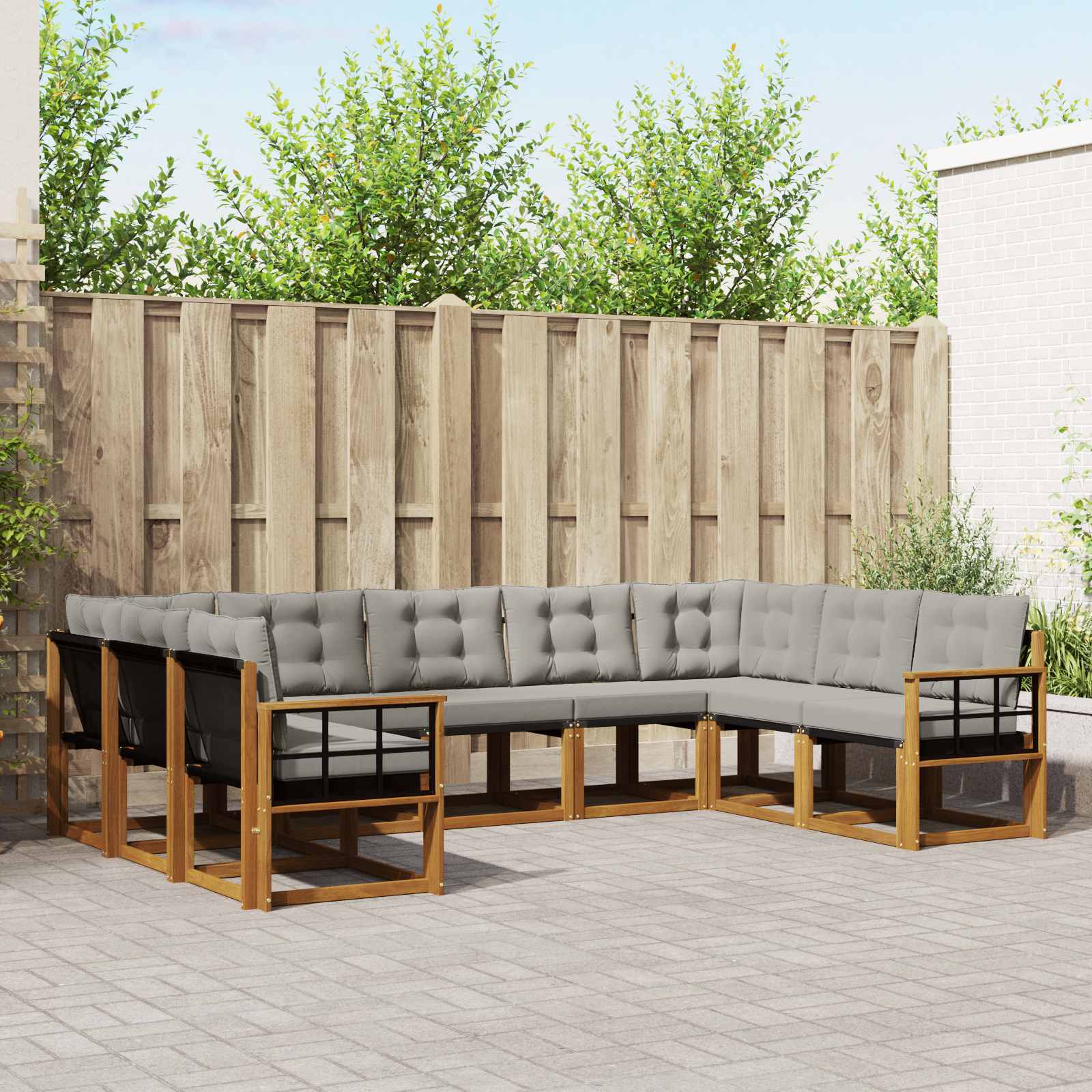 Buiten bankenset met kussen 9 pcs Natuurlijk en Lichtgrijs is nu te koop bij PeponiXL, paradijselijk wonen!