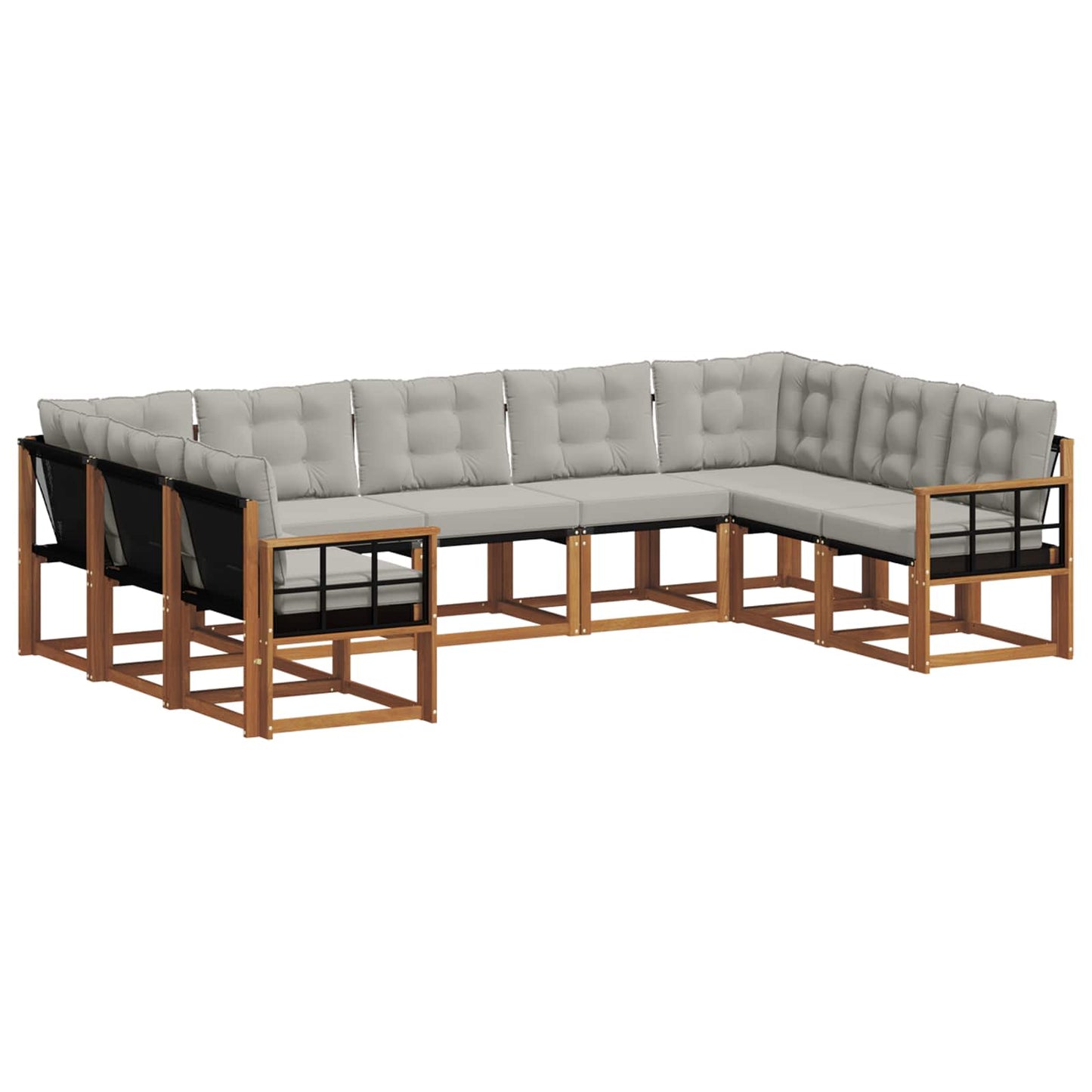 Buiten bankenset met kussen 9 pcs Natuurlijk en Lichtgrijs is nu te koop bij PeponiXL, paradijselijk wonen!