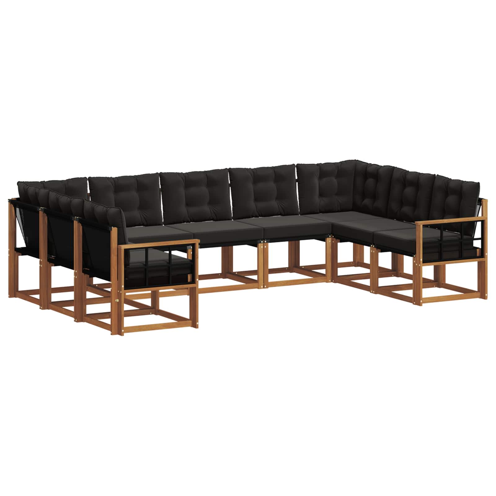 Buiten bankenset met kussen 9 pcs Natuurlijk en Zwart is nu te koop bij PeponiXL, paradijselijk wonen!