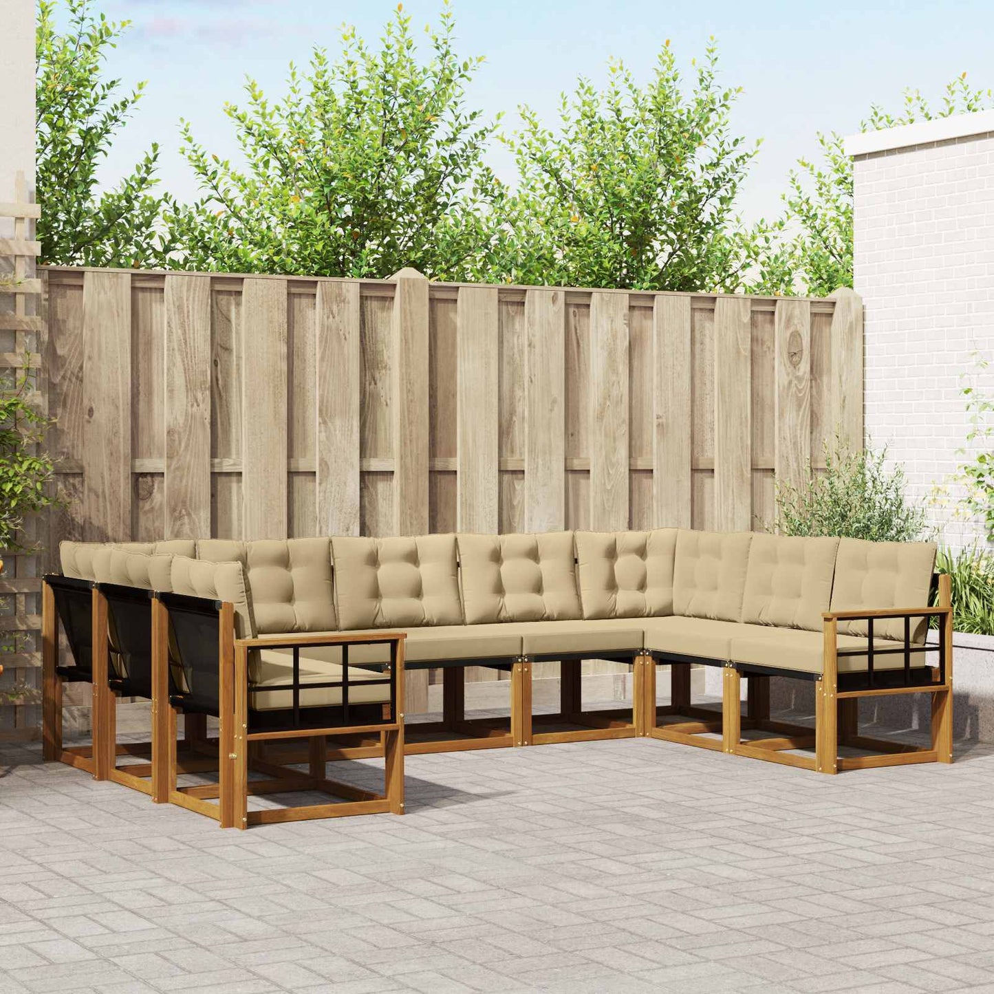 Buiten bankenset met kussen 9 pcs Natuurlijk en Beige is nu te koop bij PeponiXL, paradijselijk wonen!