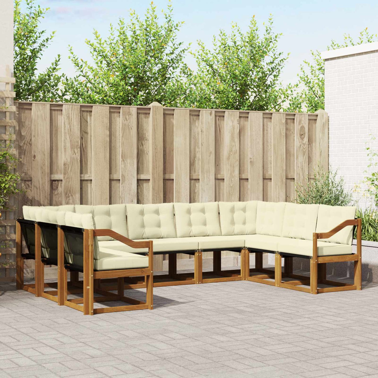 Buiten bankenset met kussen 9 pcs Natuurlijk en Crème is nu te koop bij PeponiXL, paradijselijk wonen!