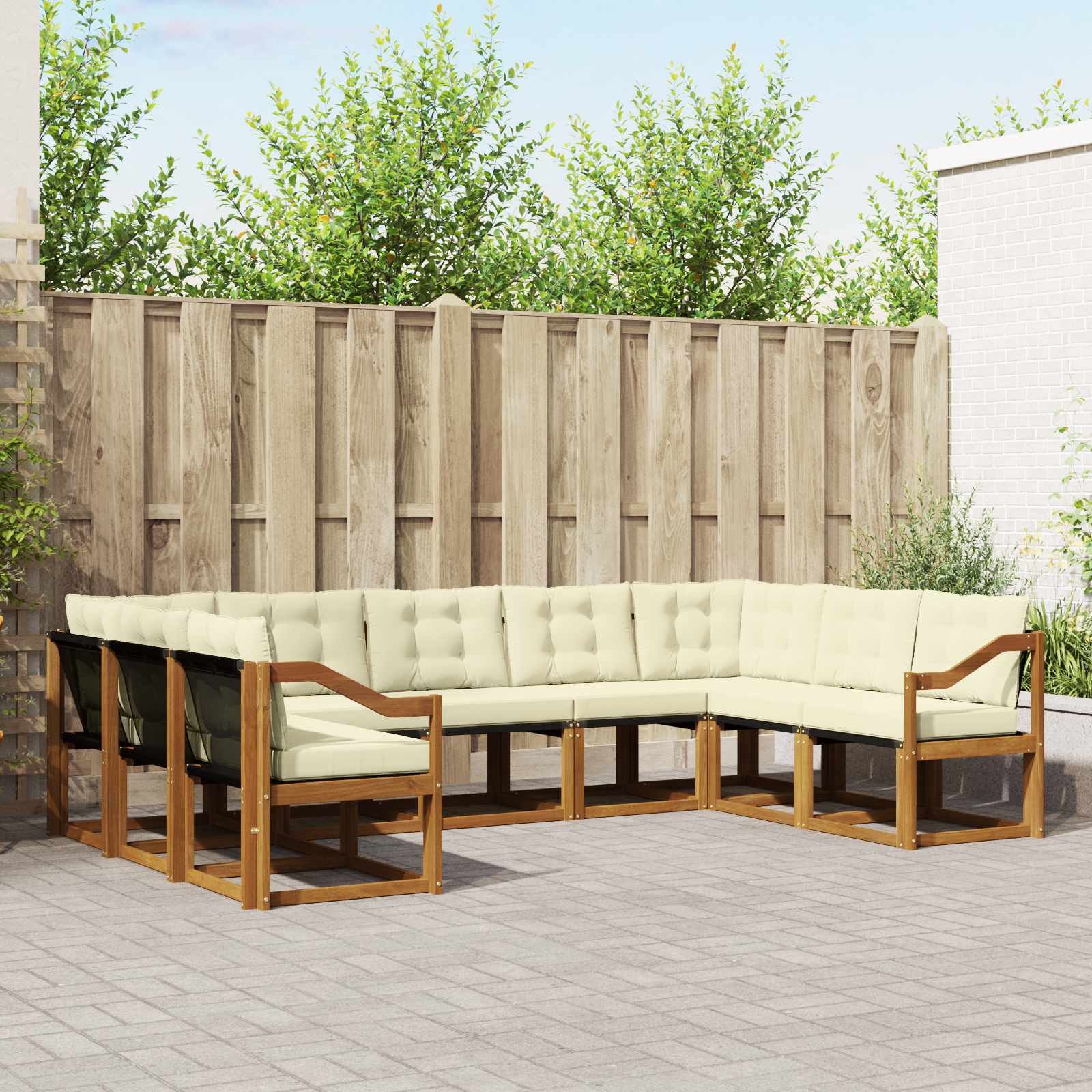 Buiten bankenset met kussen 9 pcs Natuurlijk en Crème is nu te koop bij PeponiXL, paradijselijk wonen!