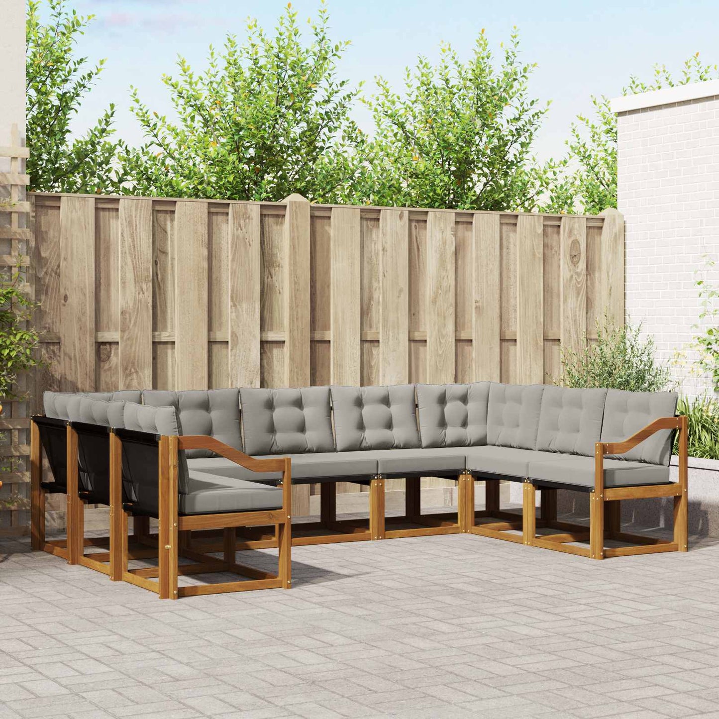 Buiten bankenset met kussen 9 pcs Natuurlijk en Lichtgrijs is nu te koop bij PeponiXL, paradijselijk wonen!